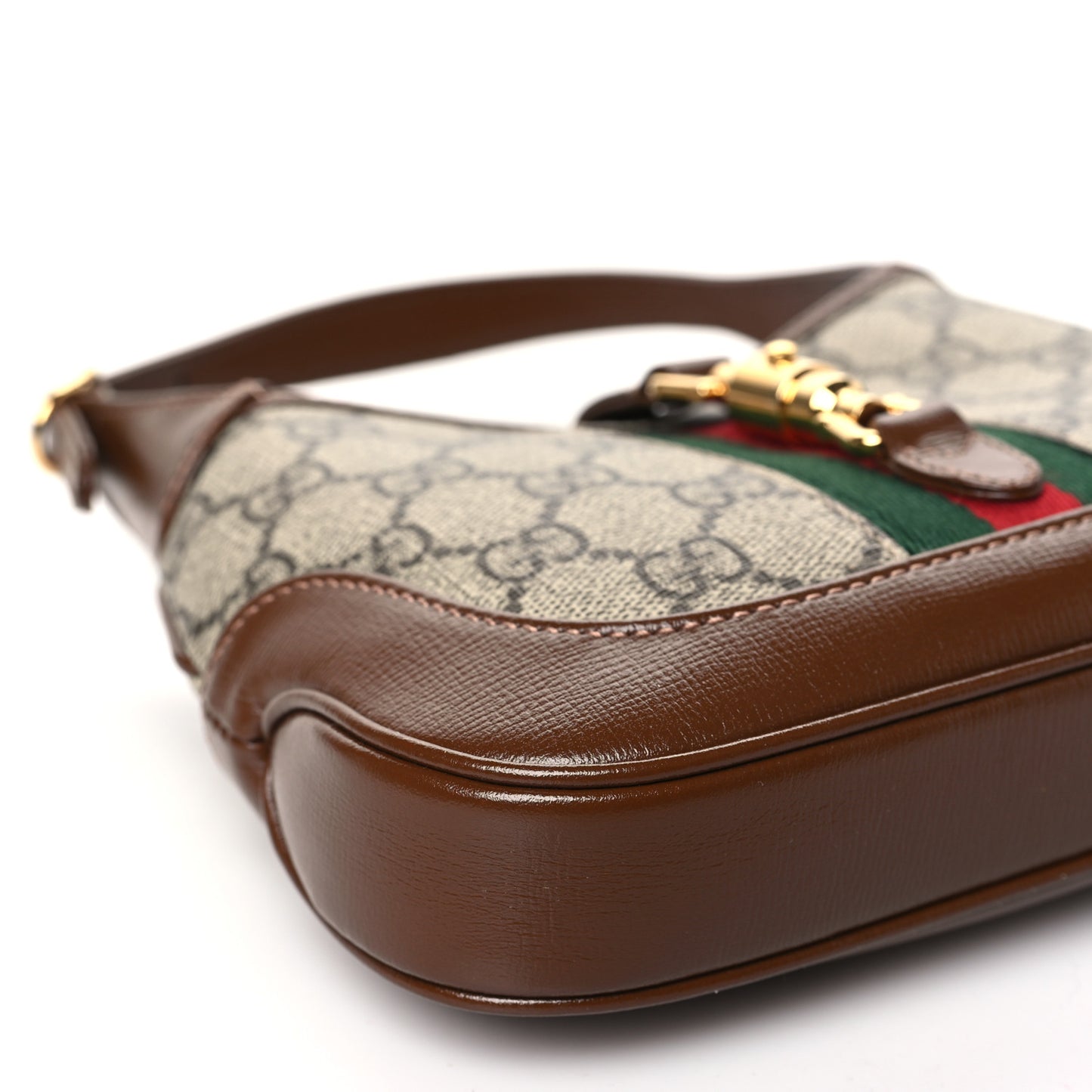 GG Supreme Monogram Azalea Calfskin Web Mini Jackie 1961 Hobo Beige Ebony Brown Sugar