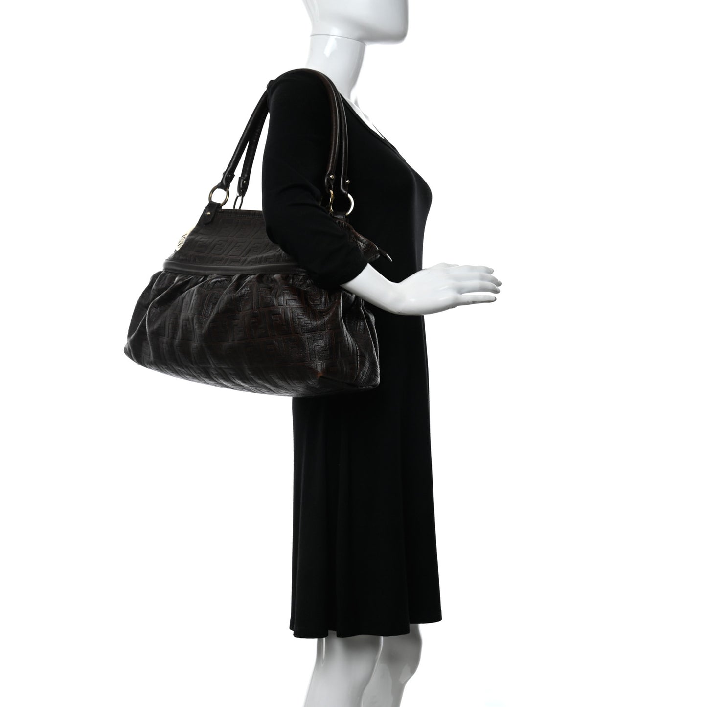 Calfskin FF Embossed Chef Shopper Tote Chocolate