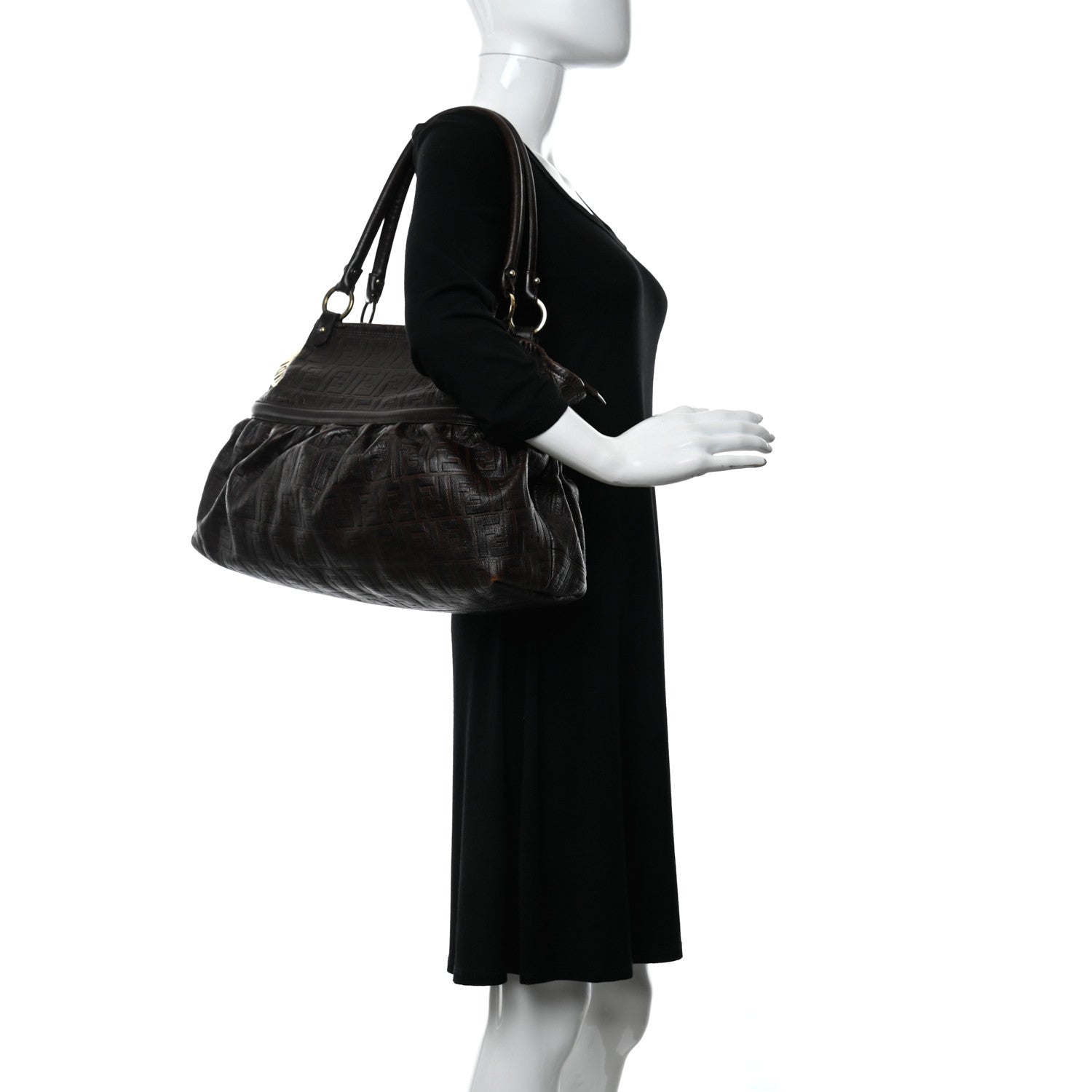 Fendi Calfskin FF Embossed Chef Shopper Tote Chocolate 2 of 15