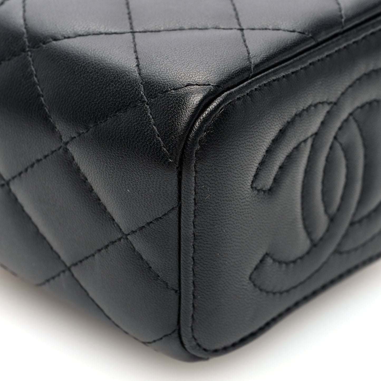 Lambskin Quilted Mini Vanity Case With Chain Black