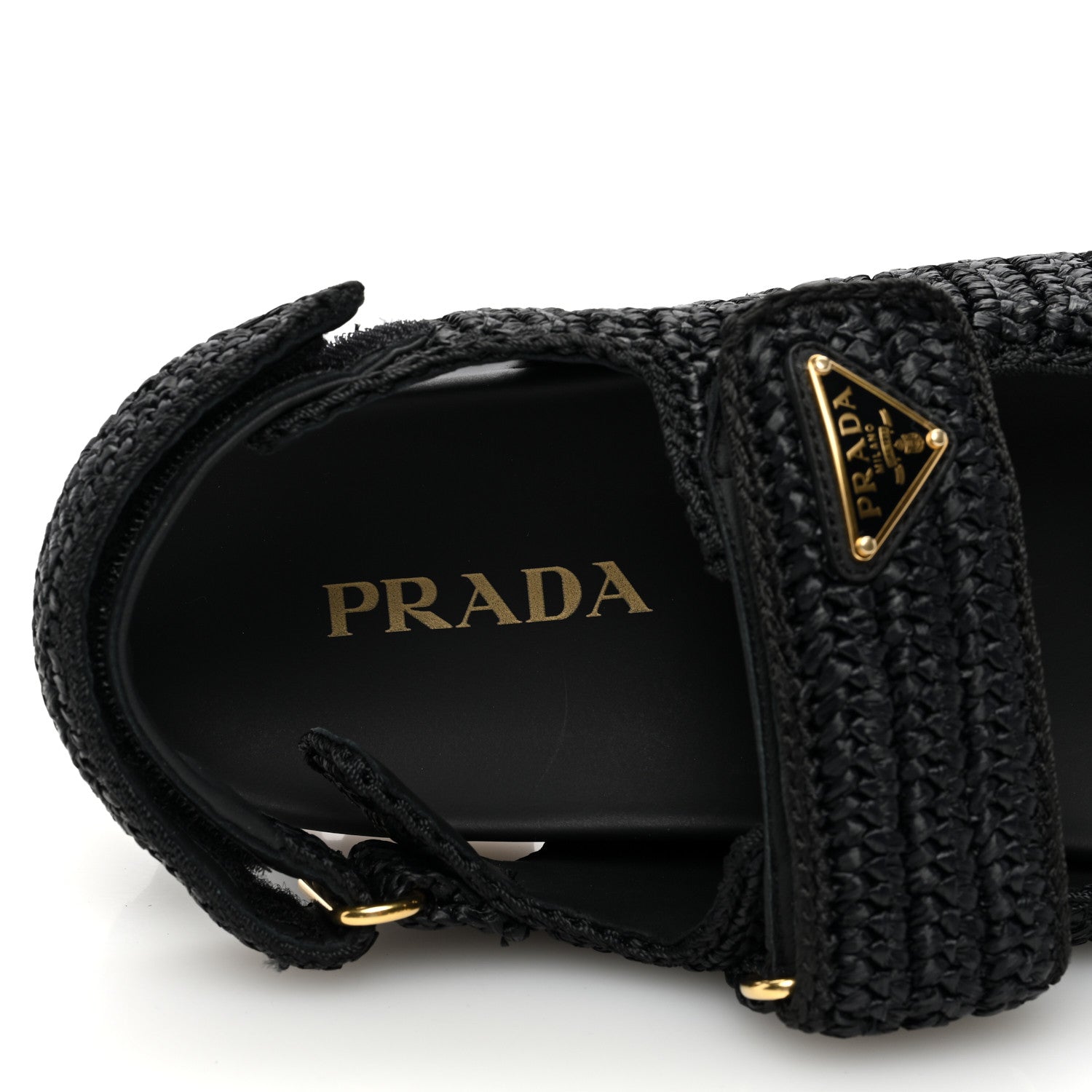 Prada Raffia Metal Triangle Logo Crochet Cage Sandals 39 Black 7 of 8