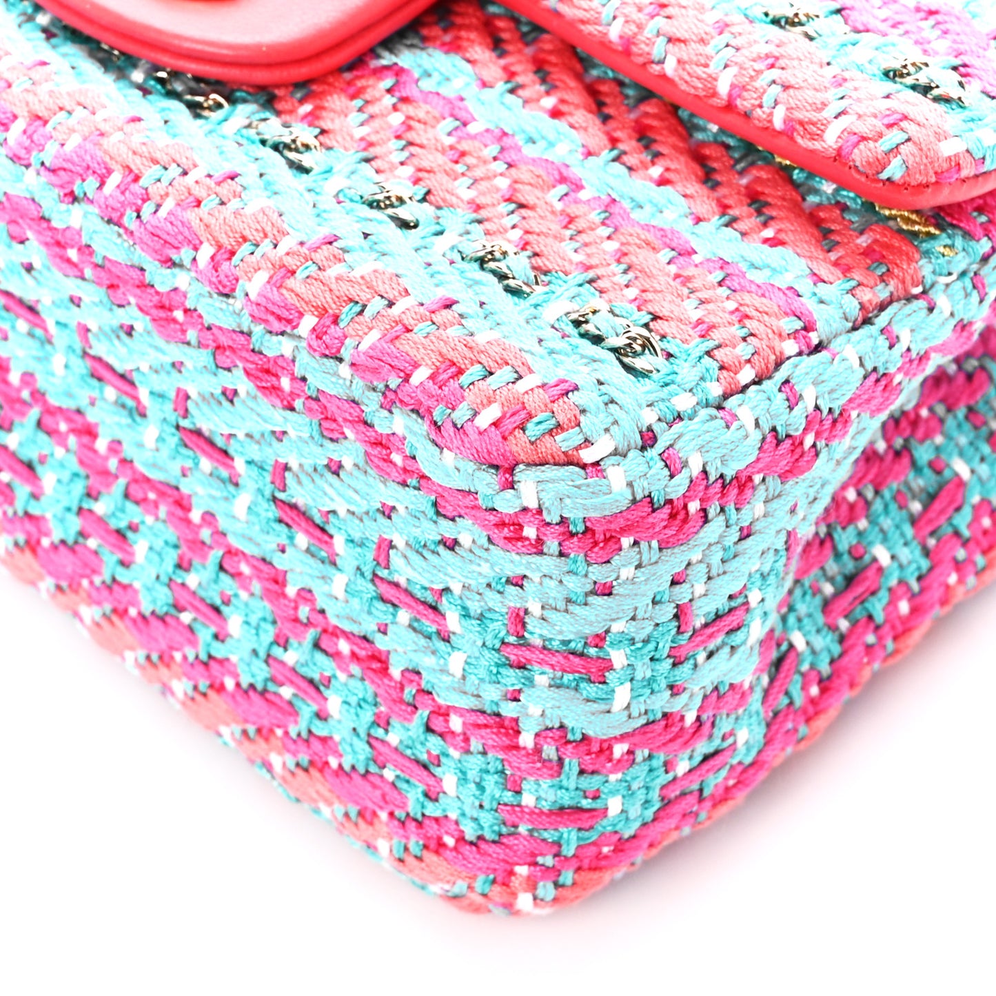Cotton Mixed Fibers Woven Mini Rectangular Flap Red Fuchsia Blue
