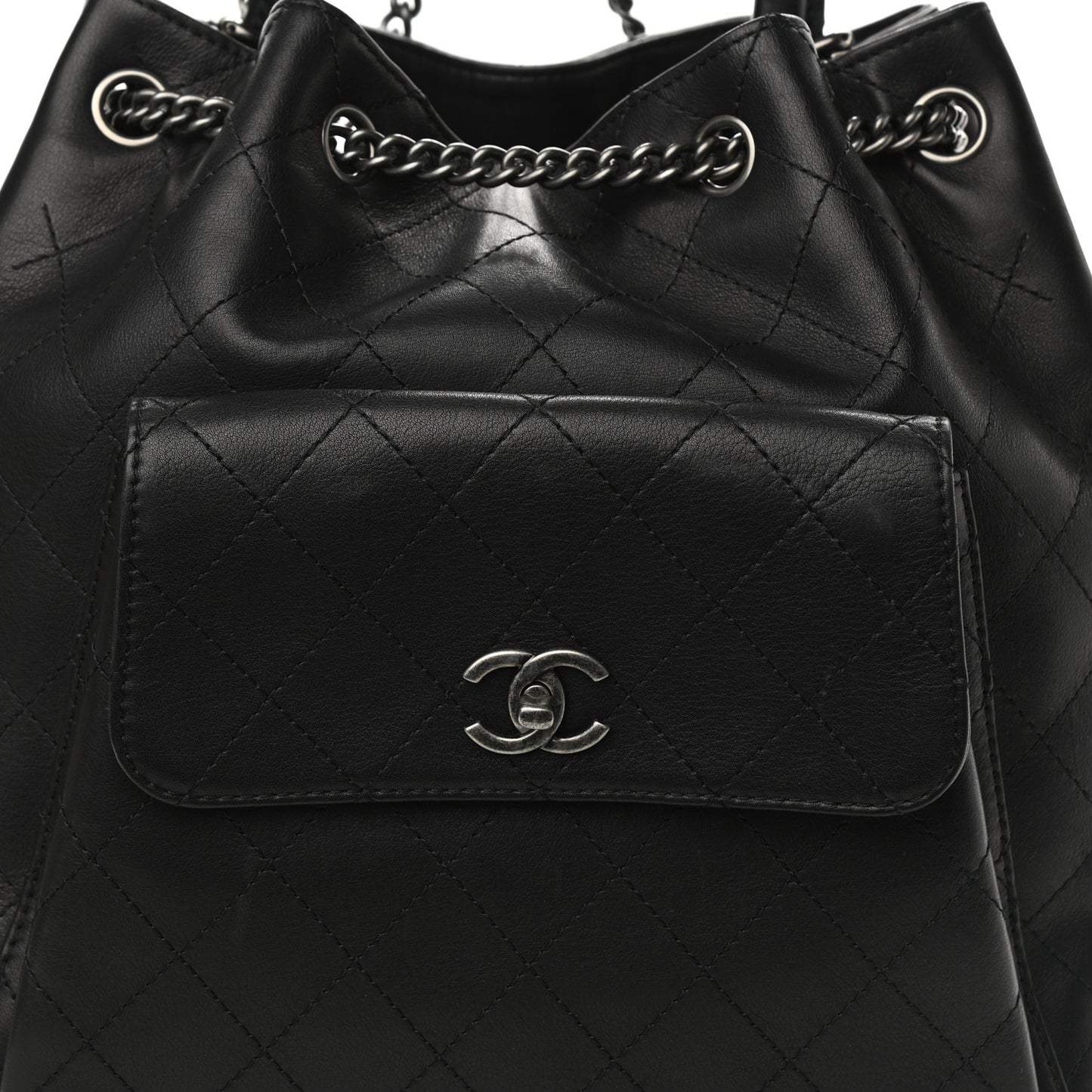 Calfskin Stitched Large Urban Luxury Drawstring Backpack Black
