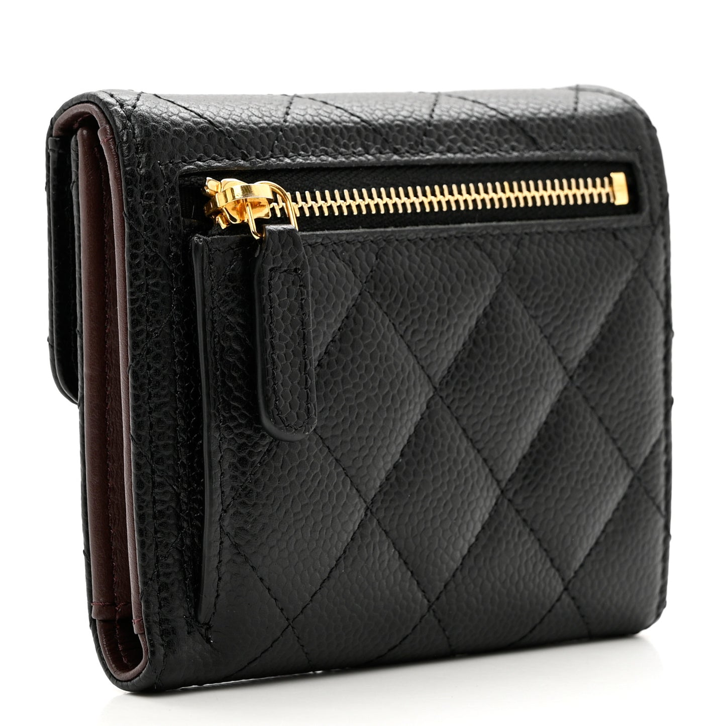 Caviar Quilted Compact Flap Wallet Black