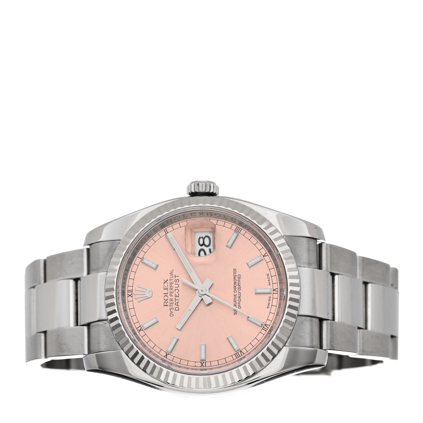 Stainless Steel 18K White Gold 36mm Oyster Perpetual Datejust Watch Pink 116234