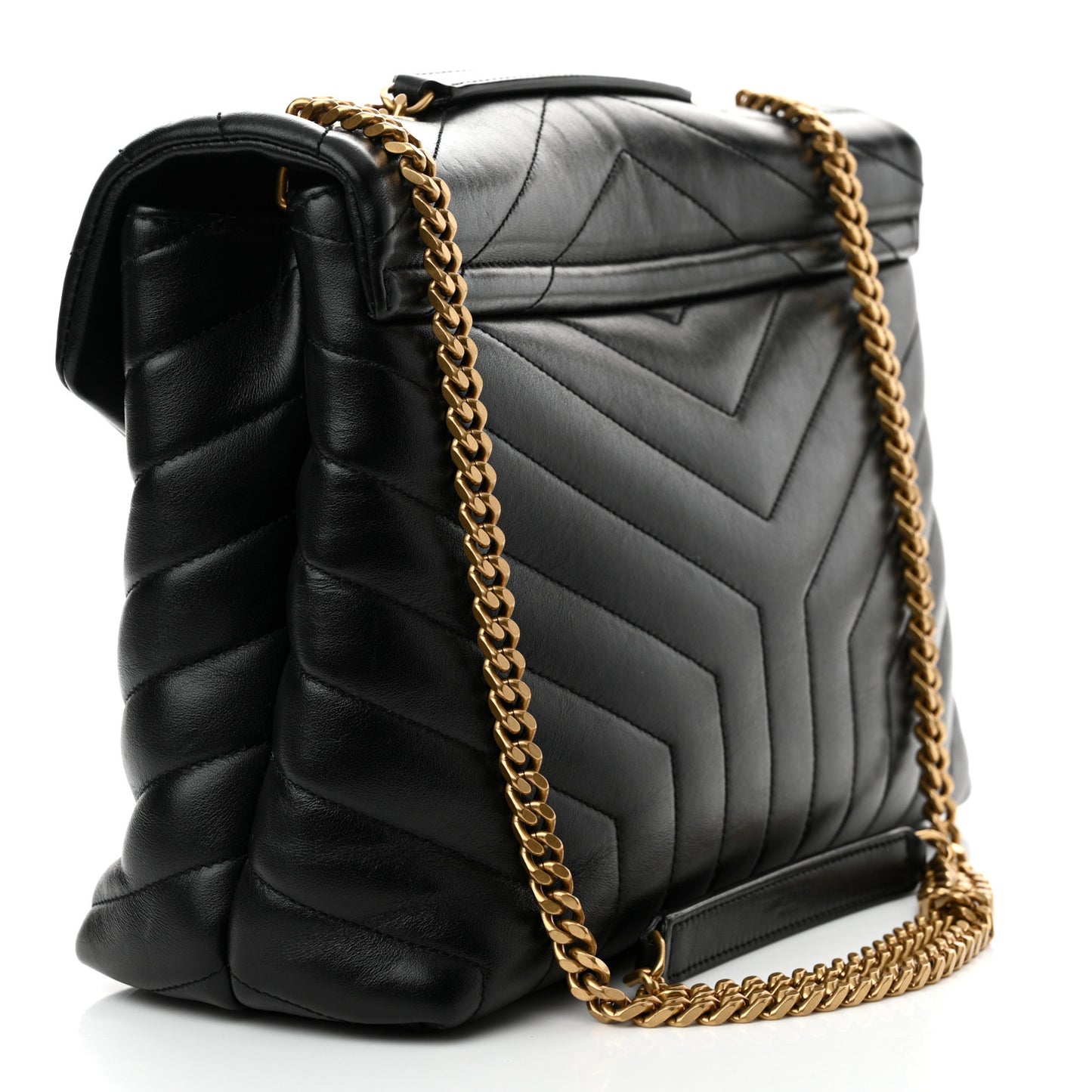 Calfskin Y Quilted Monogram Medium Loulou Chain Satchel Black