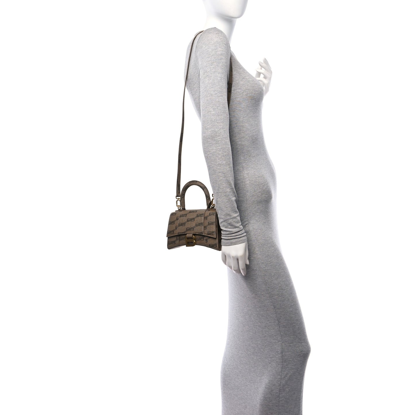 Coated Canvas BB Monogram Hourglass Top Handle Bag XS Beige Brown