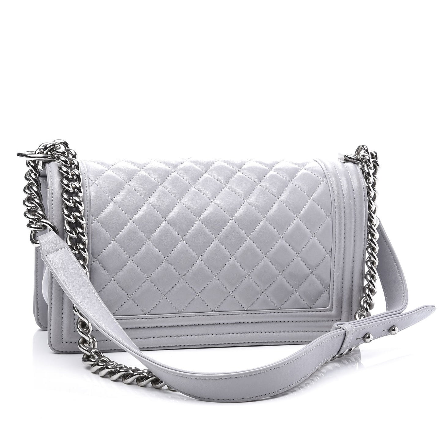 Calfskin Quilted Medium Boy Flap Light Grey