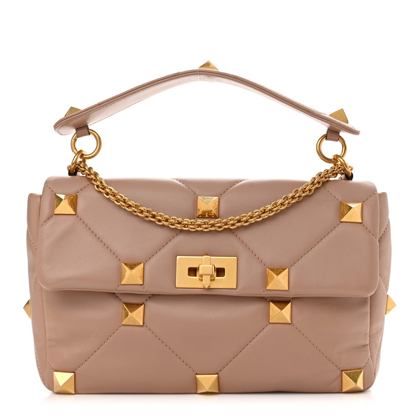 Nappa Large Roman Stud Shoulder Bag Rose Cannelle