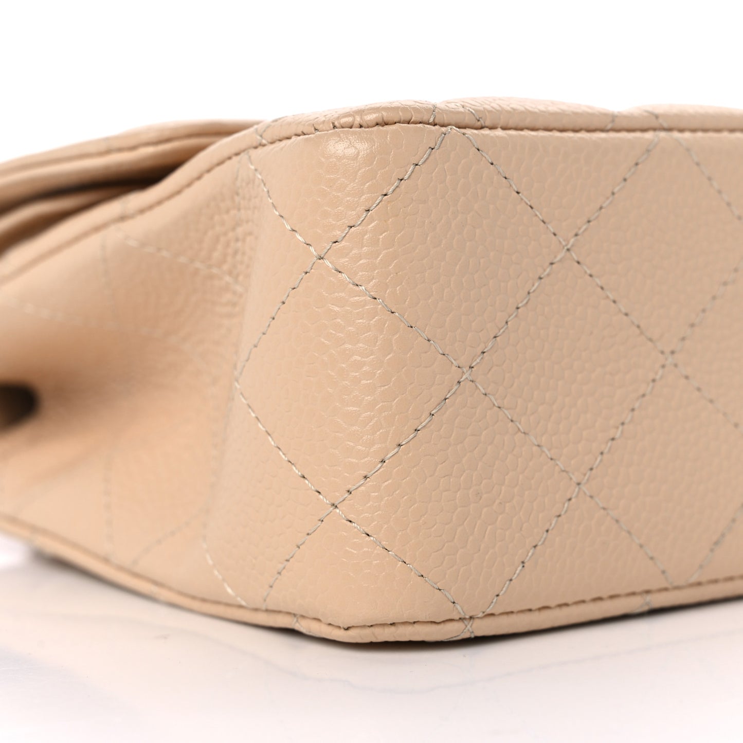 Caviar Quilted Medium Double Flap Beige