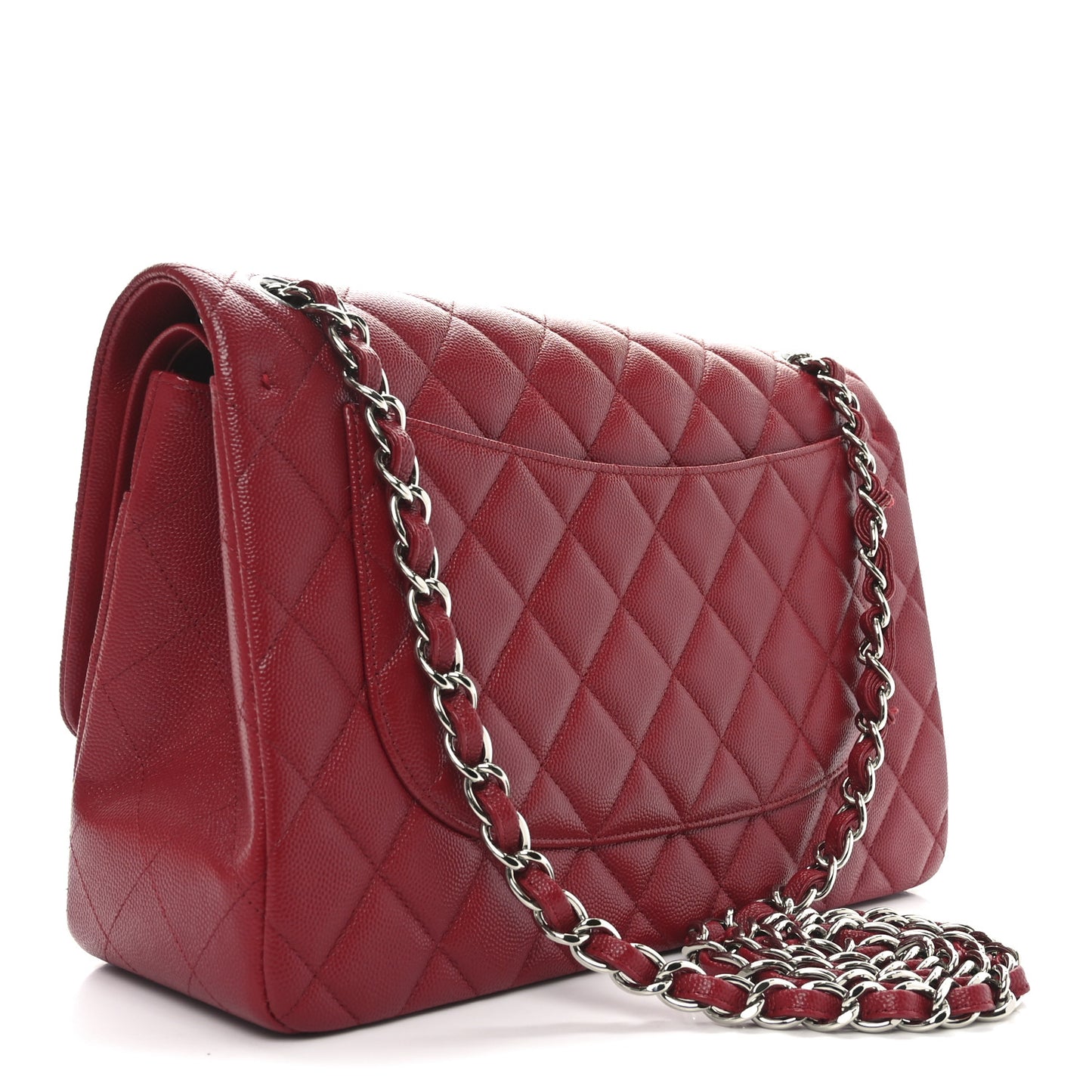 Caviar Quilted Jumbo Double Flap Dark Red