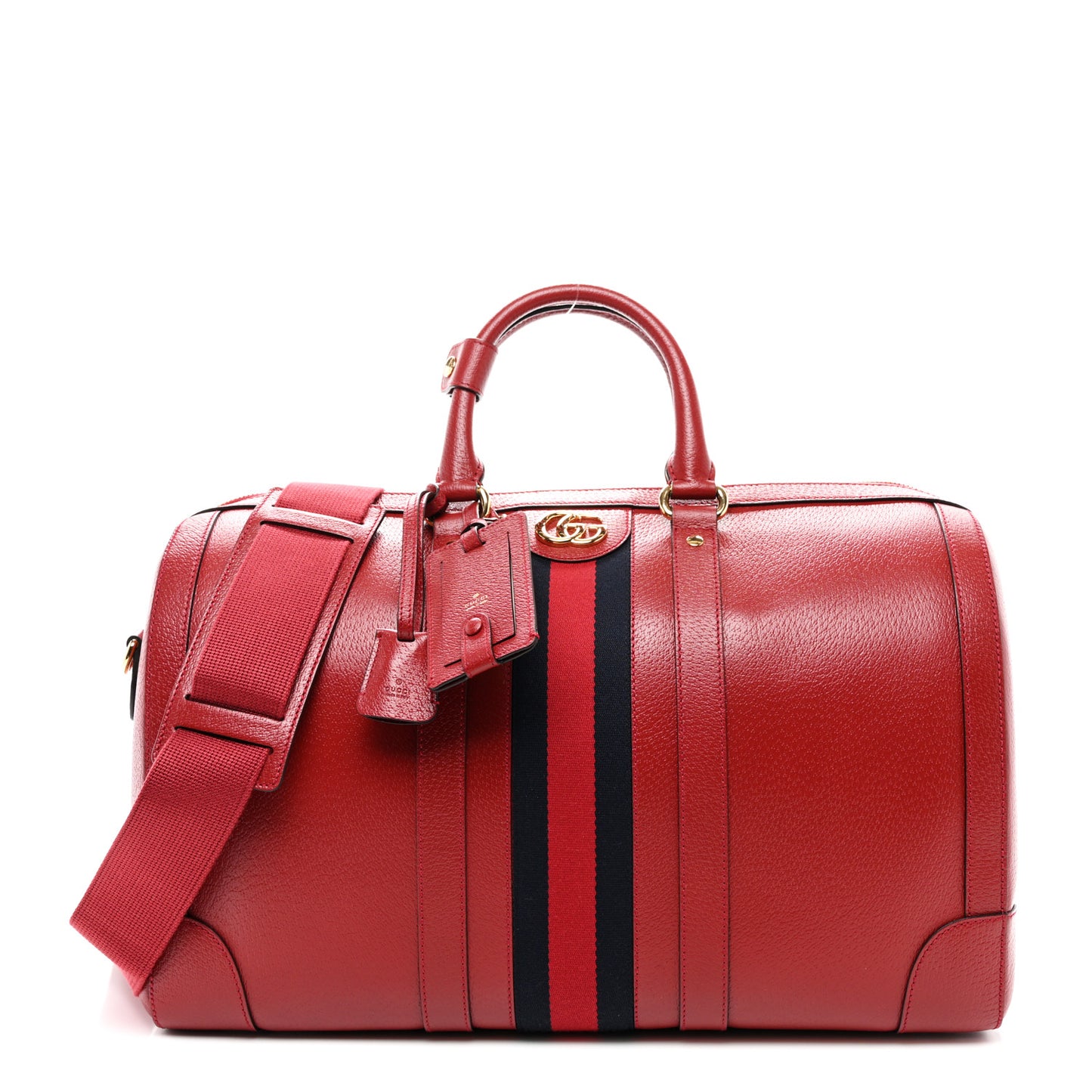 Textured Dollar Calfskin Web Medium Duffle Bag Red