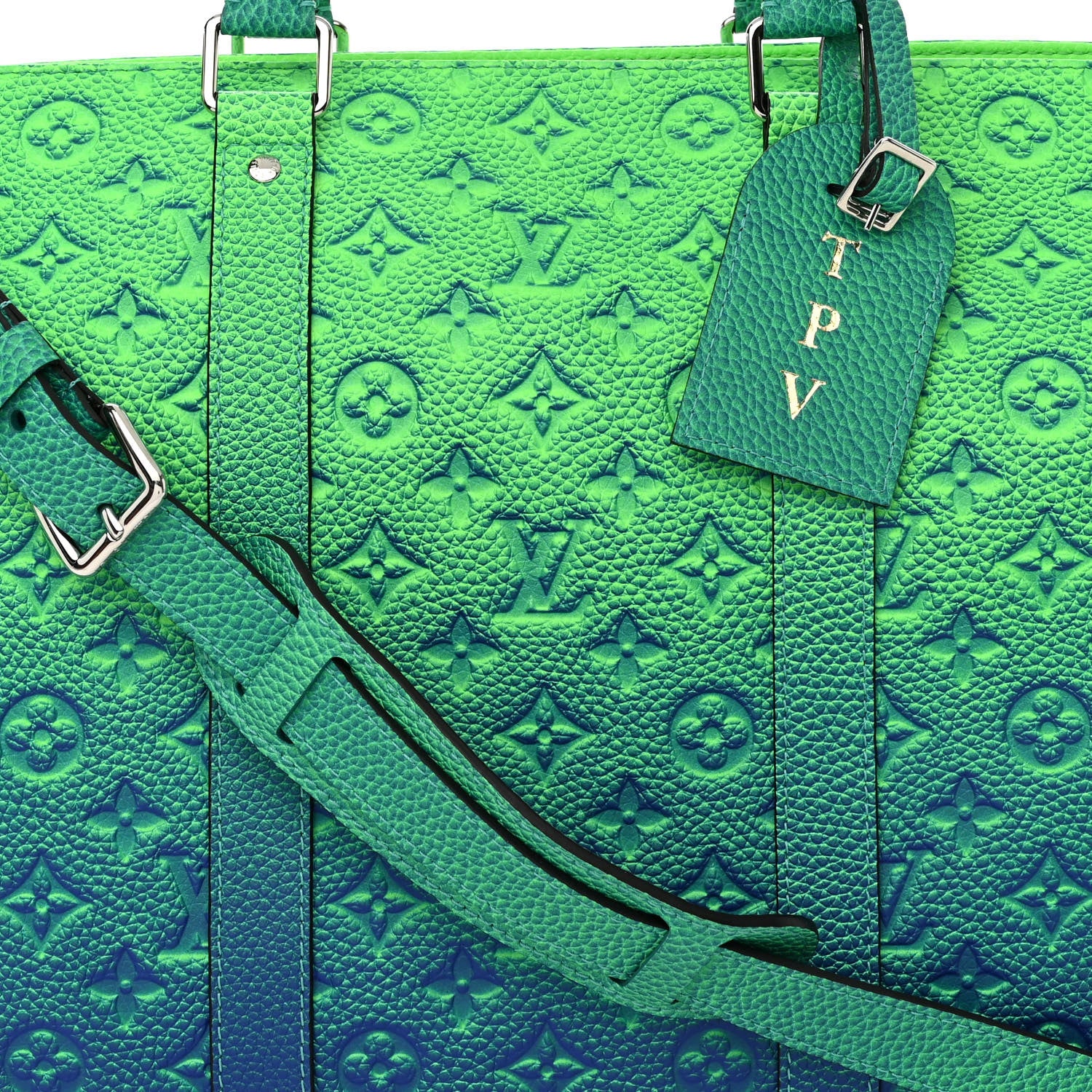 Louis Vuitton Taurillon Illusion Keepall Tote Bleu Vert 7 of 10