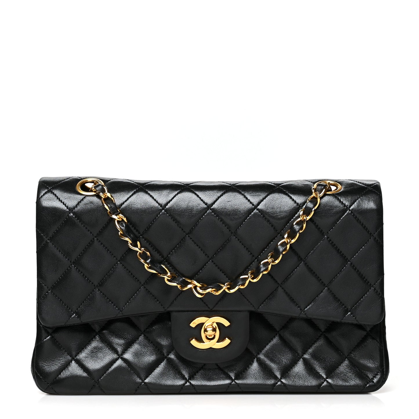 Lambskin Quilted Medium Double Flap Black