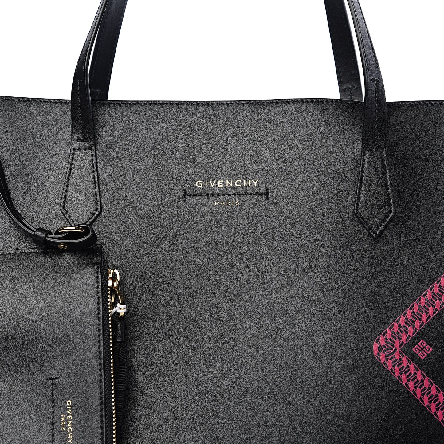 Smooth Calfskin Logo Chain Wing Shopper Tote Black Pink