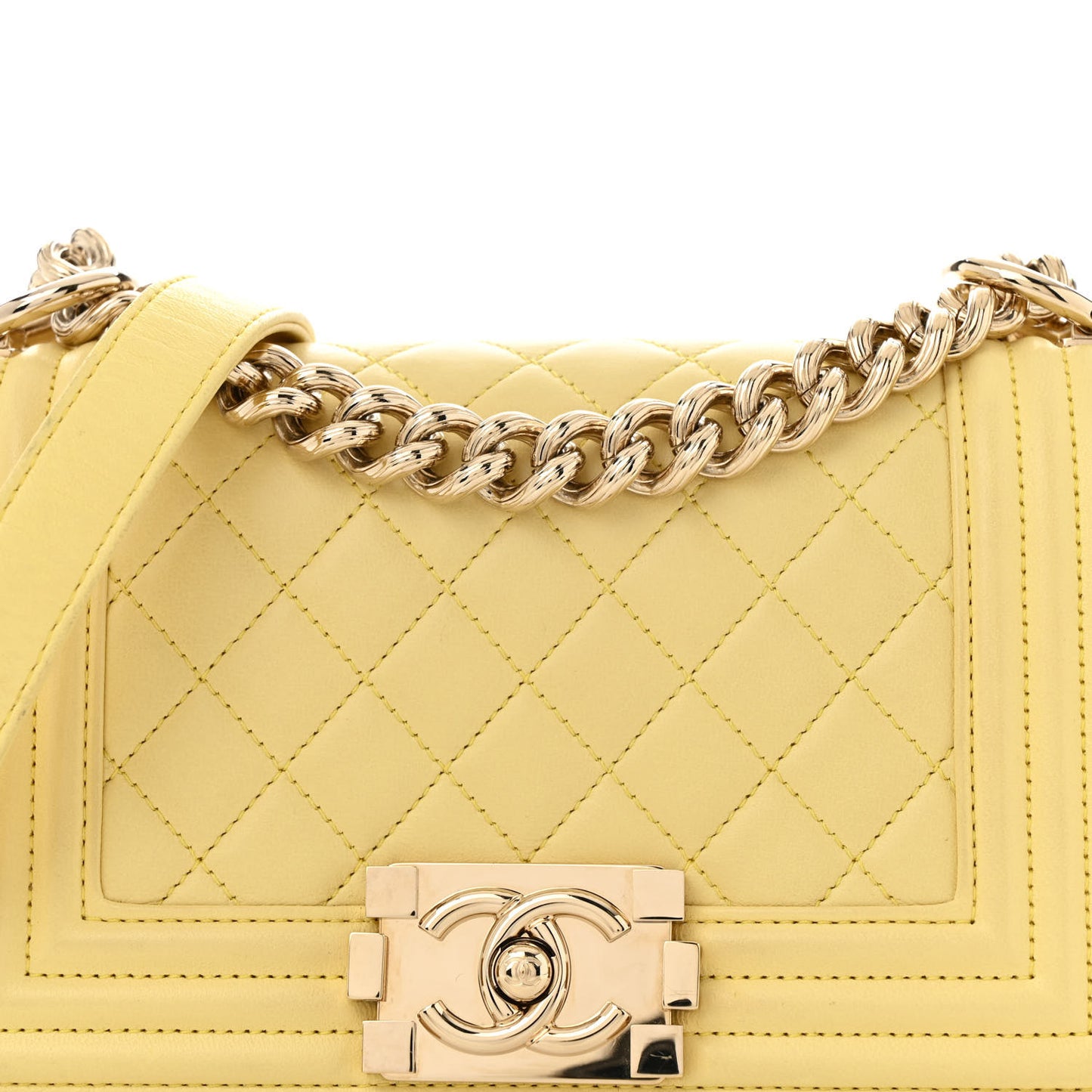 Lambskin Quilted Small Boy Flap Yellow