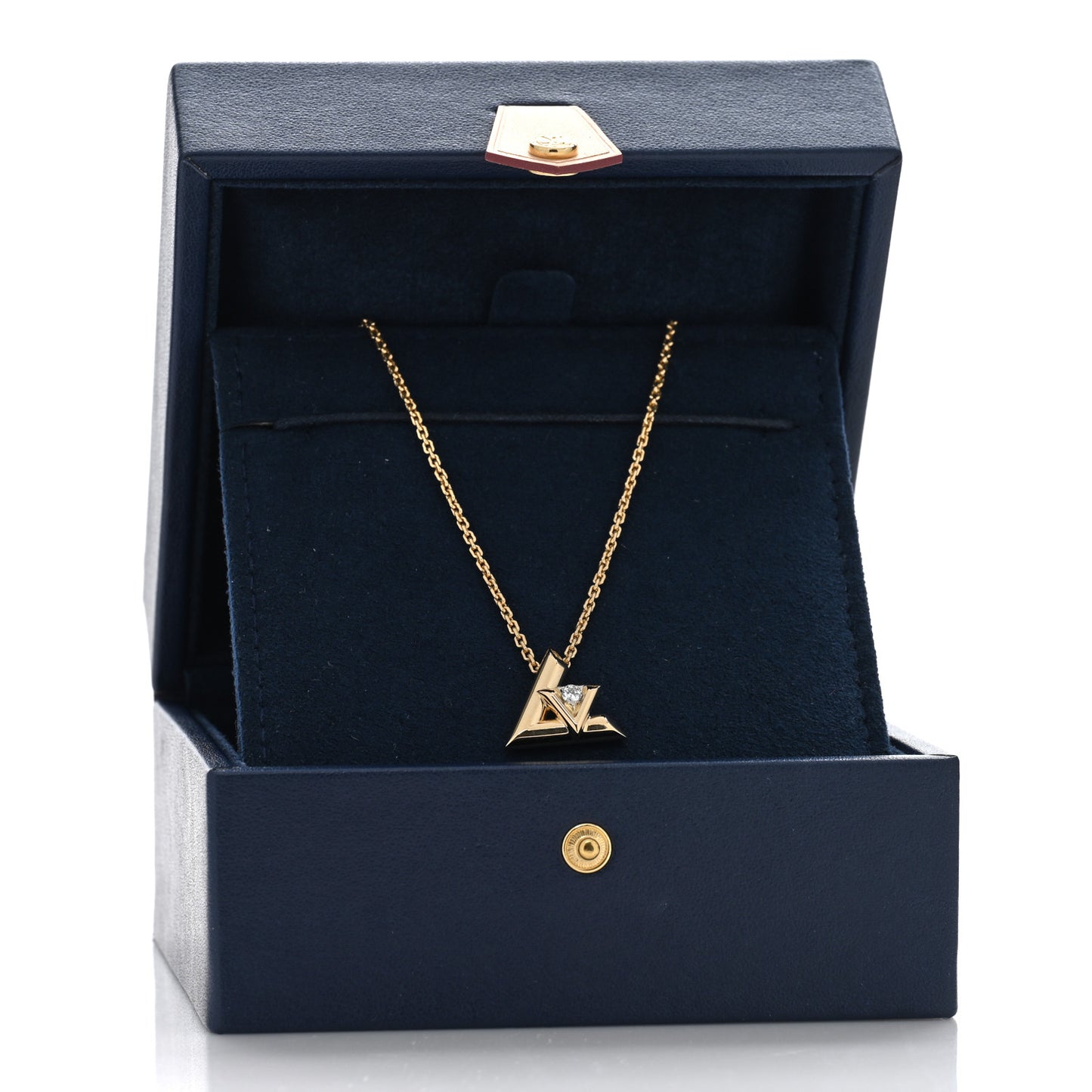 18K Yellow Gold Diamond Large LV Volt One Pendant Necklace