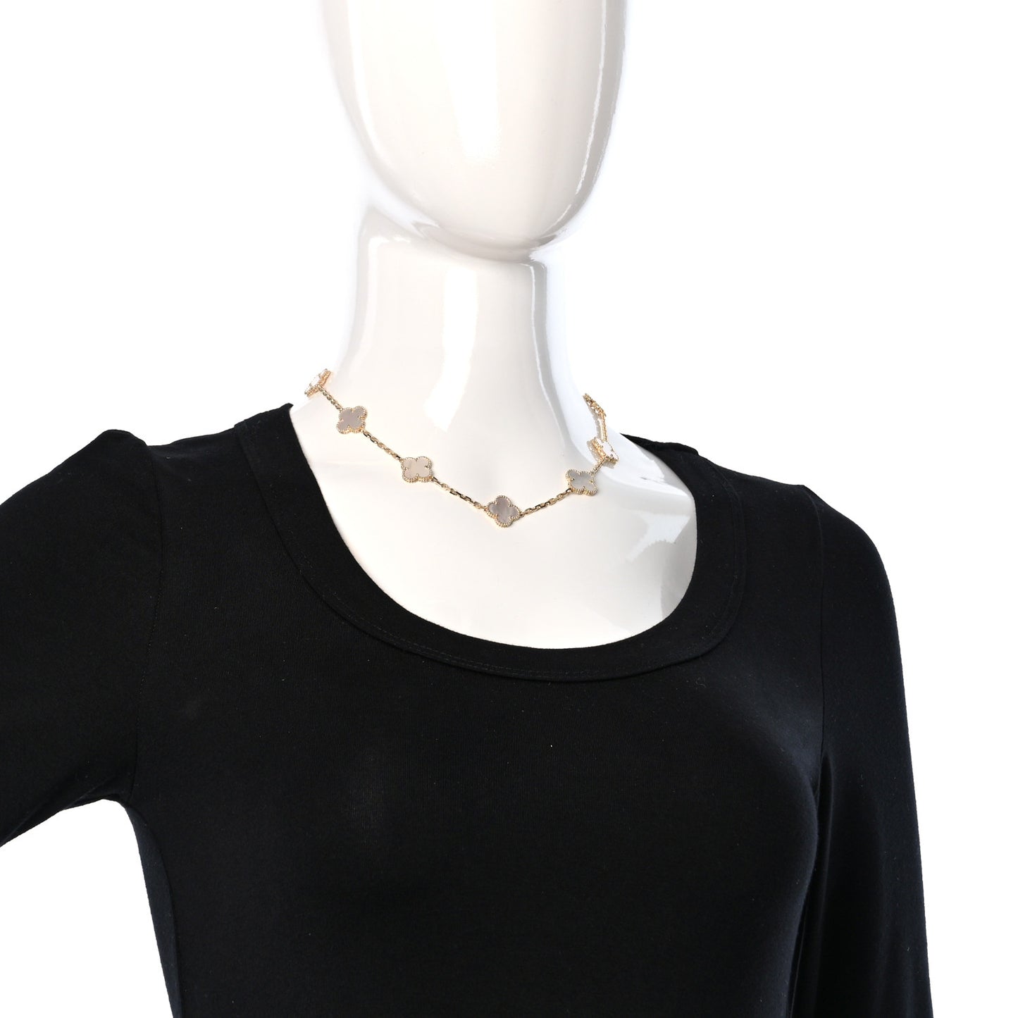18K Yellow Gold Mother of Pearl 10 Motifs Vintage Alhambra Necklace