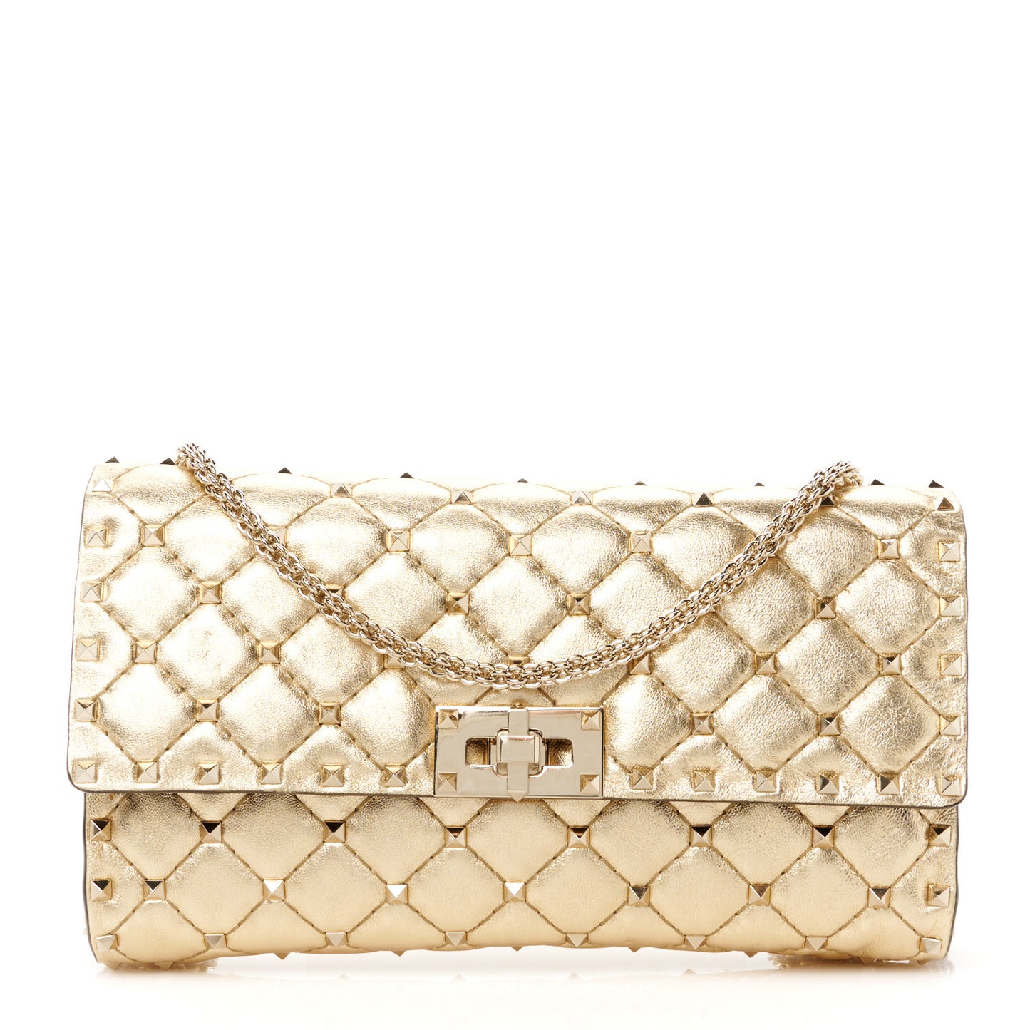 Metallic Nappa Rockstud Spike Wallet on Chain