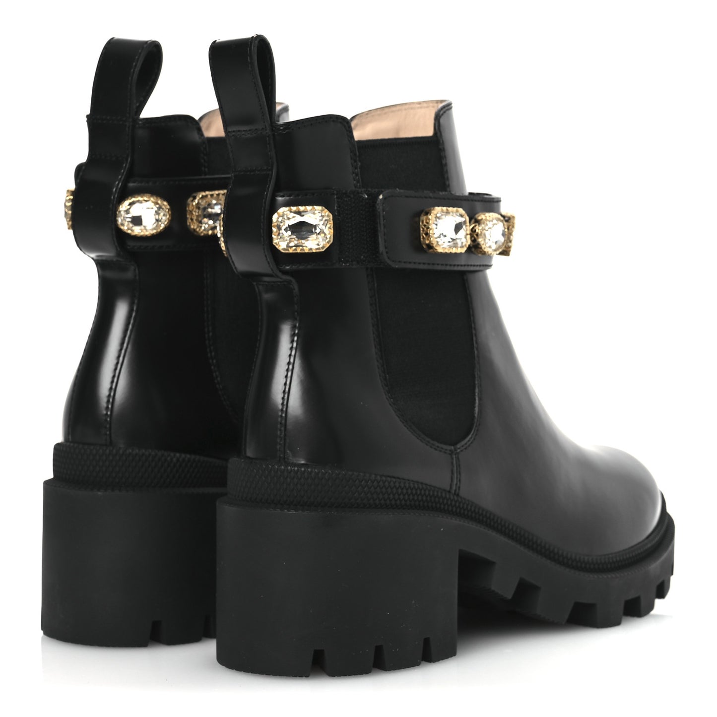 Calfskin Crystal GG Trip Chelsea Ankle Boots 35.5 Black