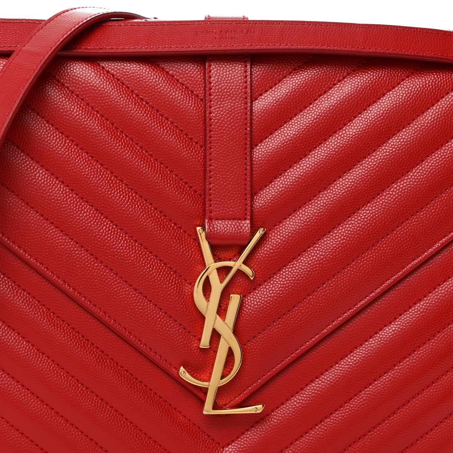 Saint Laurent Grain De Poudre Matelasse Chevron Large Monogram Satchel Lipstick Red 8 of 10