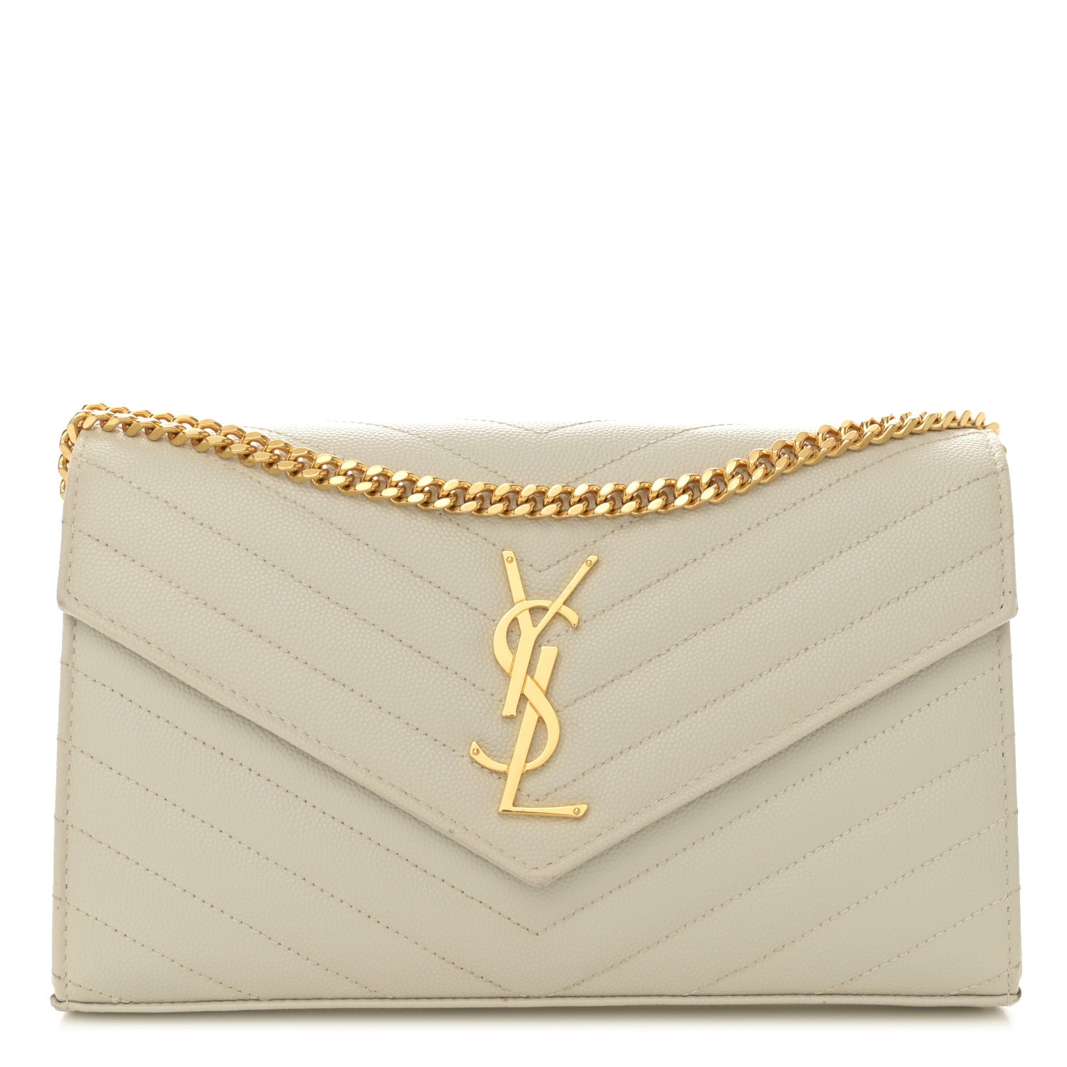 Saint Laurent Grain De Poudre Matelasse Chevron Monogram Chain Wallet Crema Soft 1 of 11