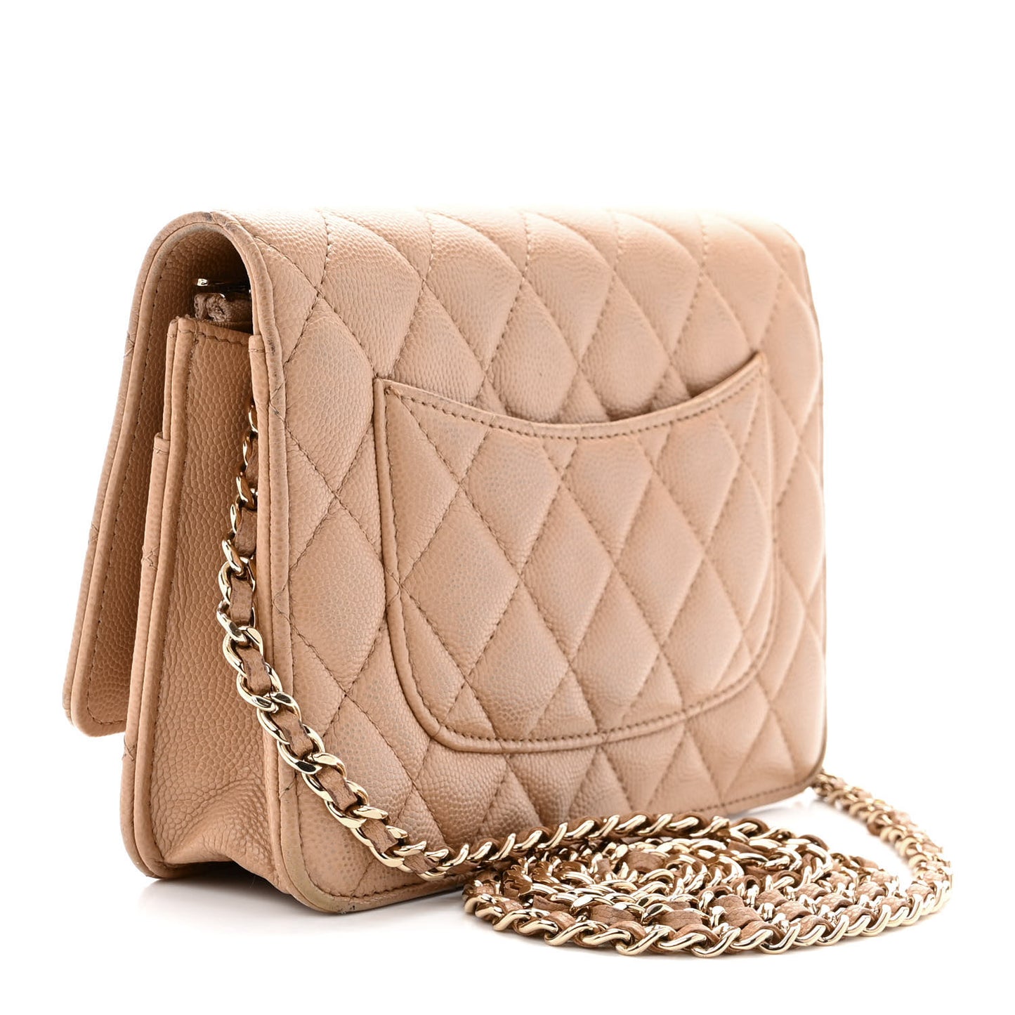 Caviar Quilted Wallet on Chain WOC Dark Beige