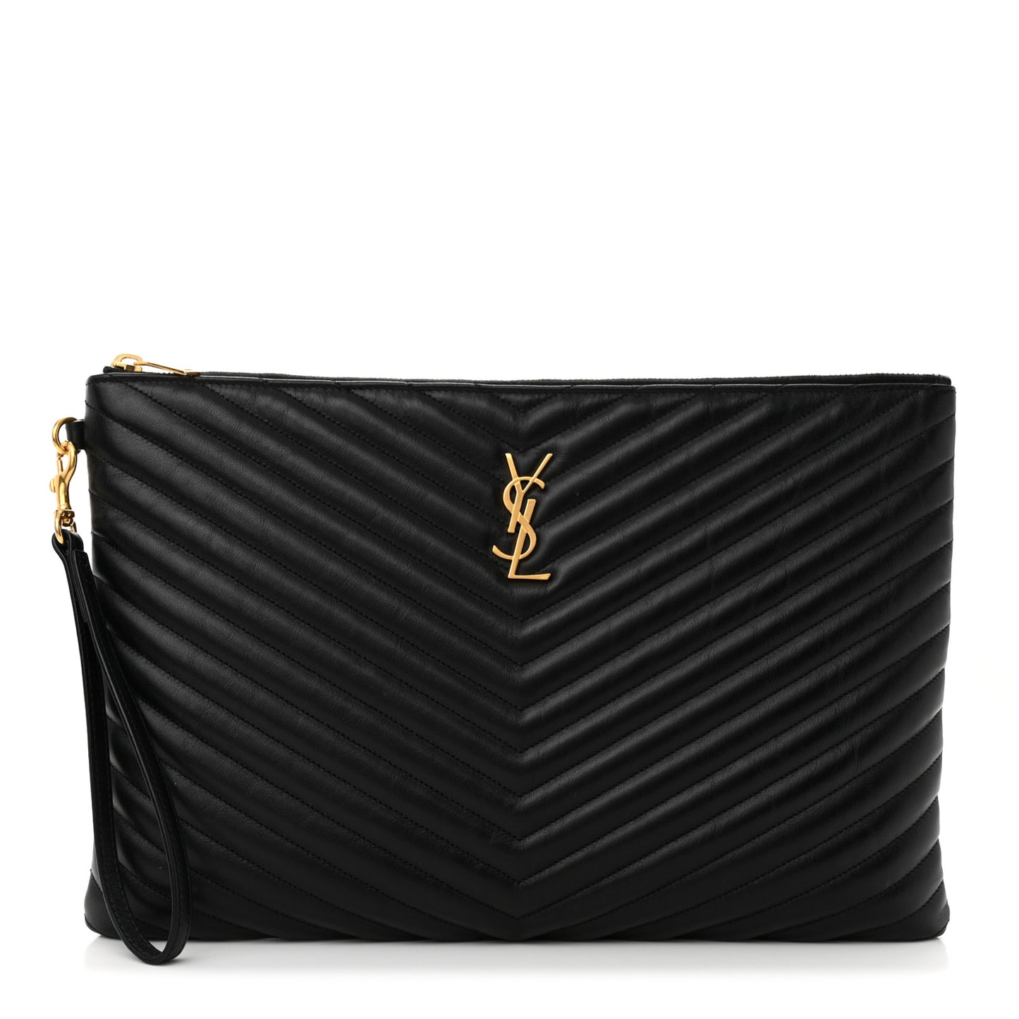 Calfskin Matelasse Chevron Monogram Document Holder Black