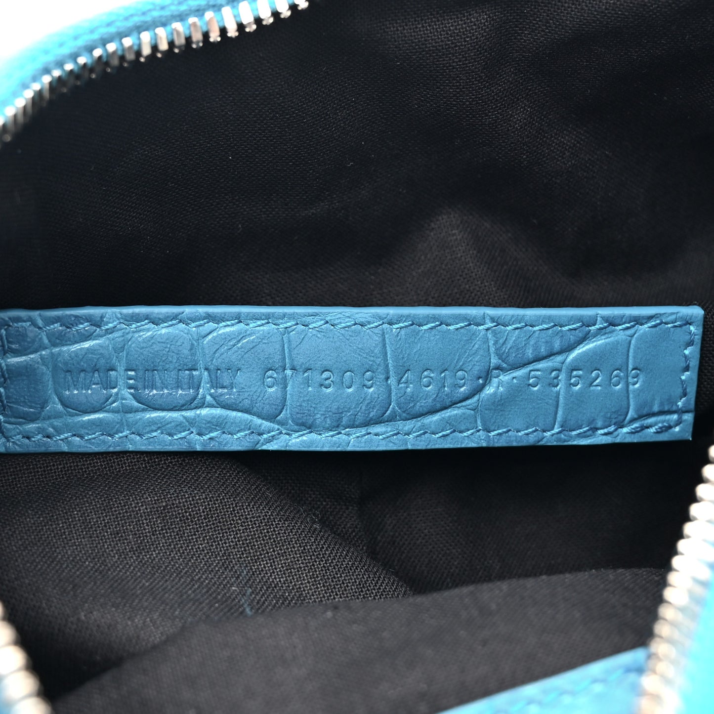 Extra Supple Calfskin Crocodile Embossed Le Cagole Shoulder Bag XS Cyan