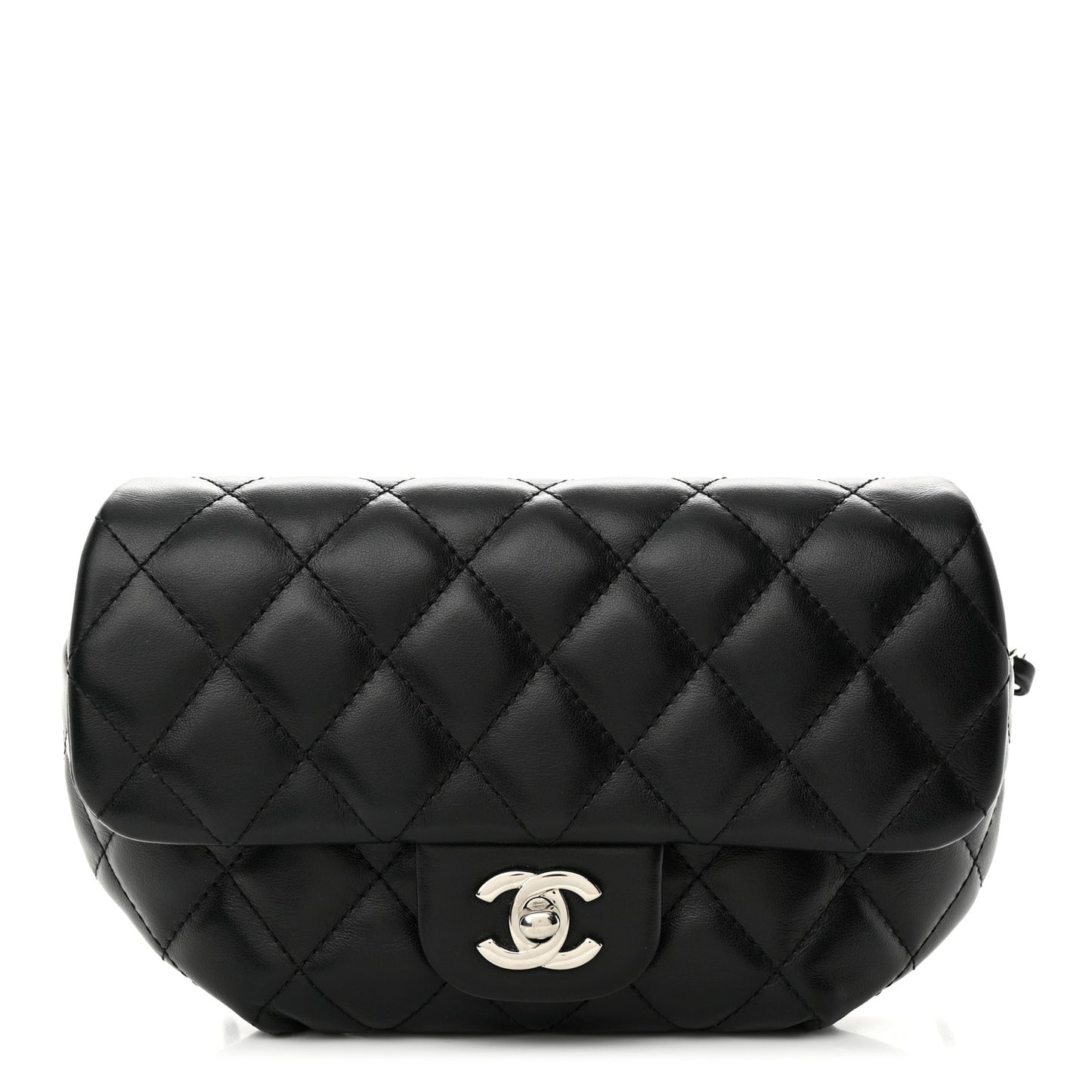 Calfskin Quilted CC Uniform Flap Belt Bag Black