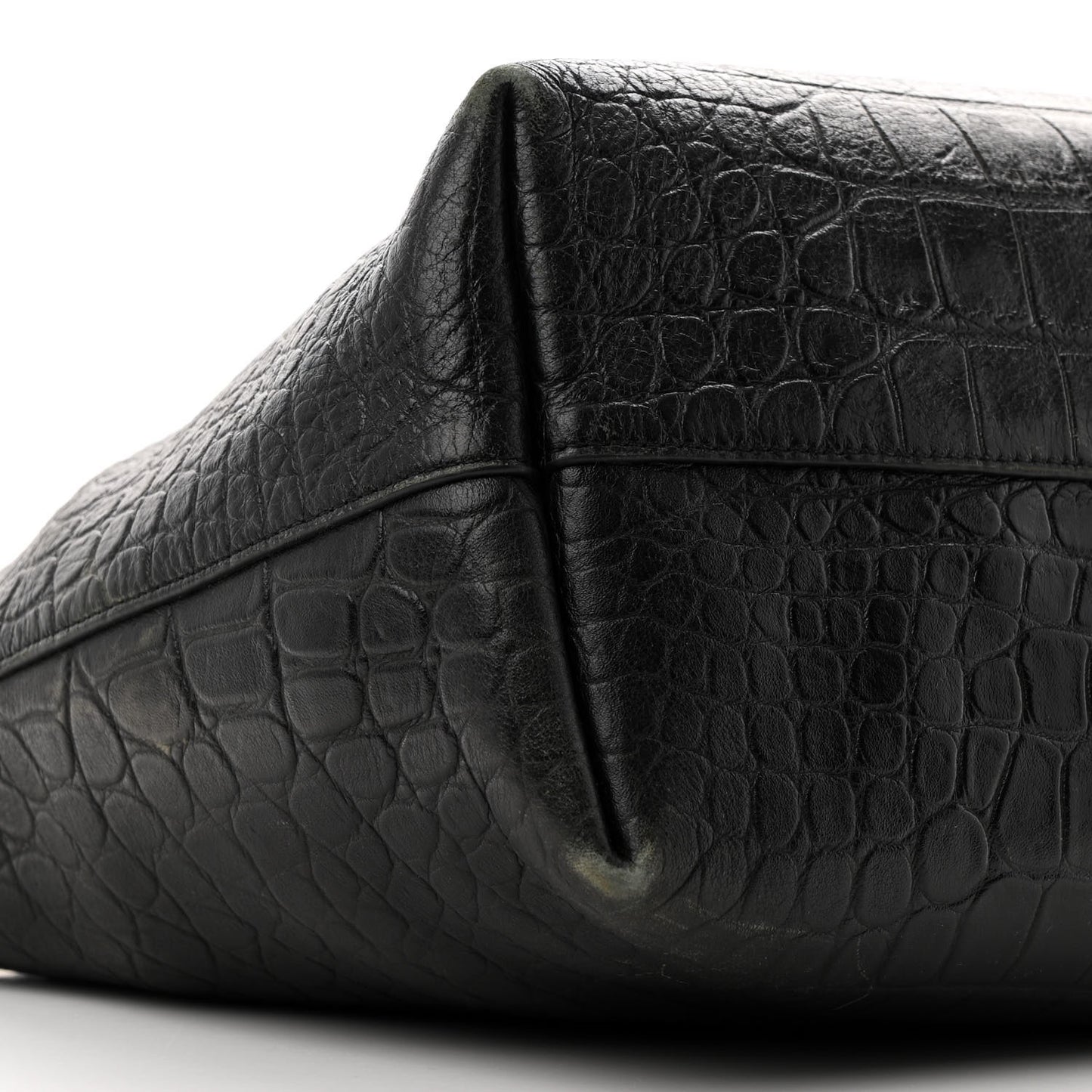 Calfskin Crocodile Embossed Shopping Tote Black