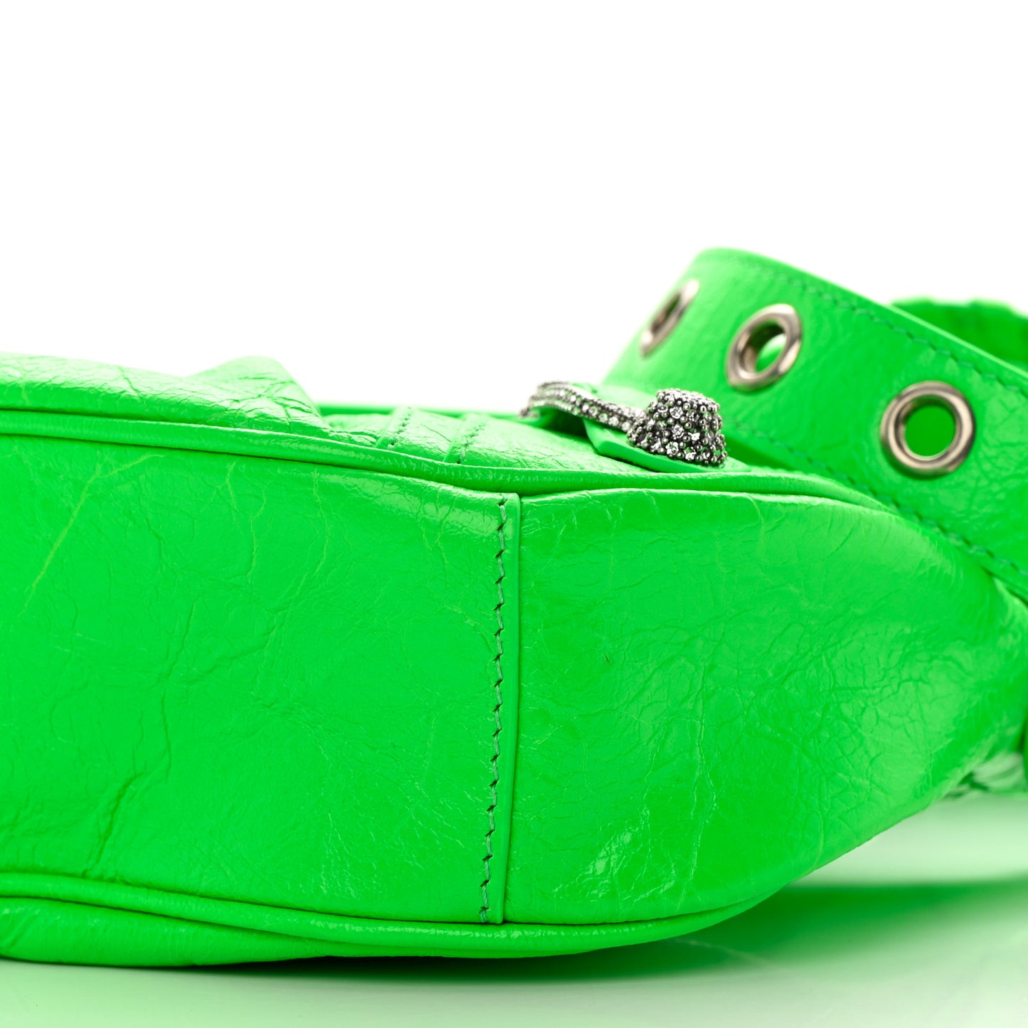 Agneau Arena Crystal Le Cagole Shoulder Bag XS Fluo Green