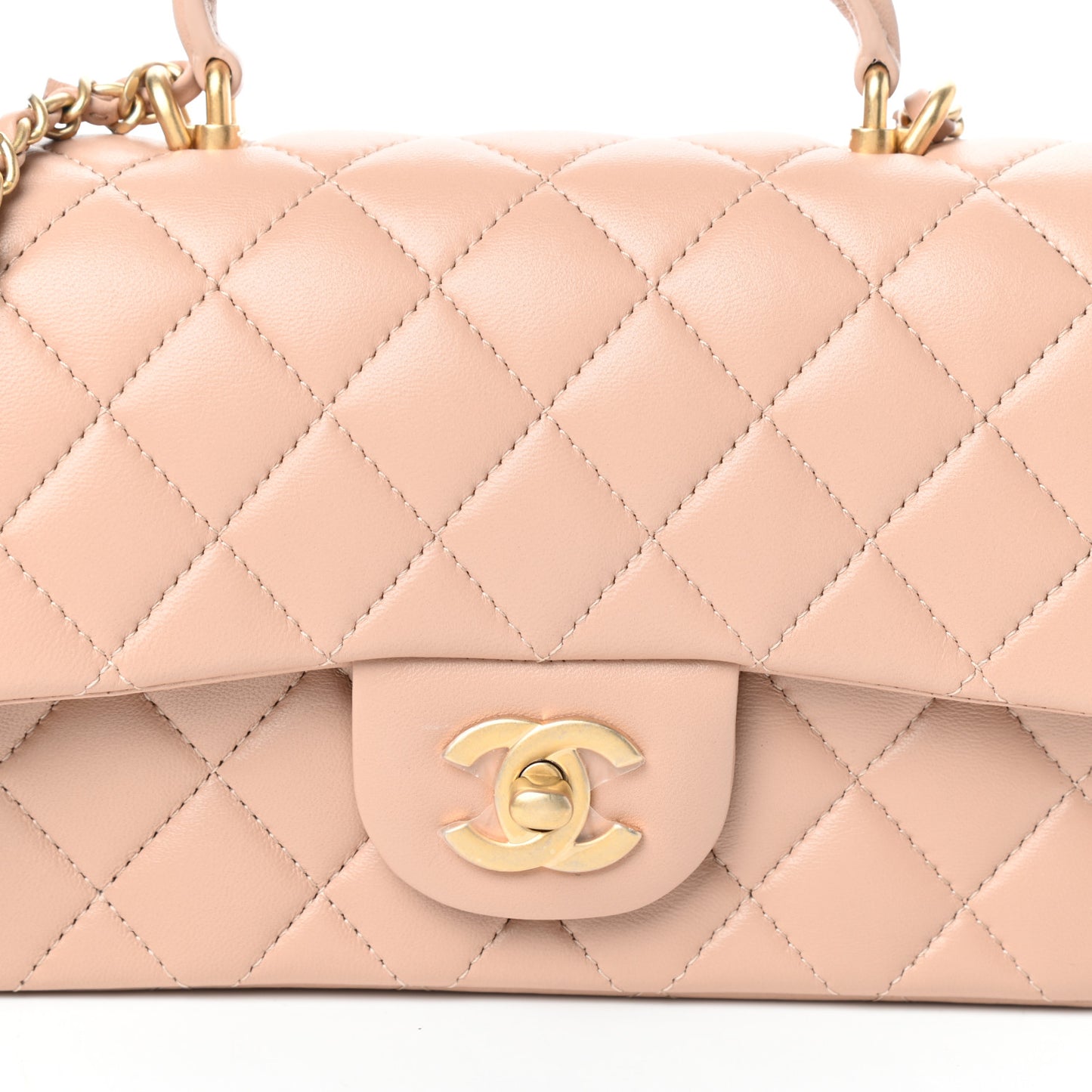 Lambskin Quilted Mini Top Handle Rectangular Flap Beige