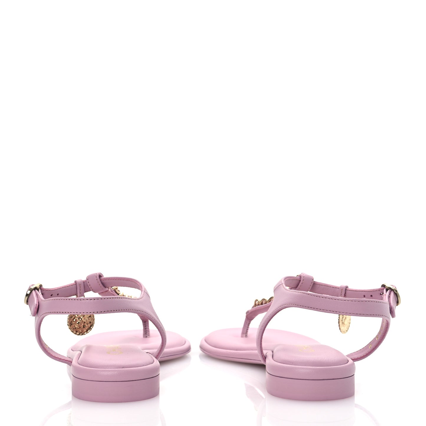 Lambskin Chain CC Logo Thong Sandals 37.5 Pink