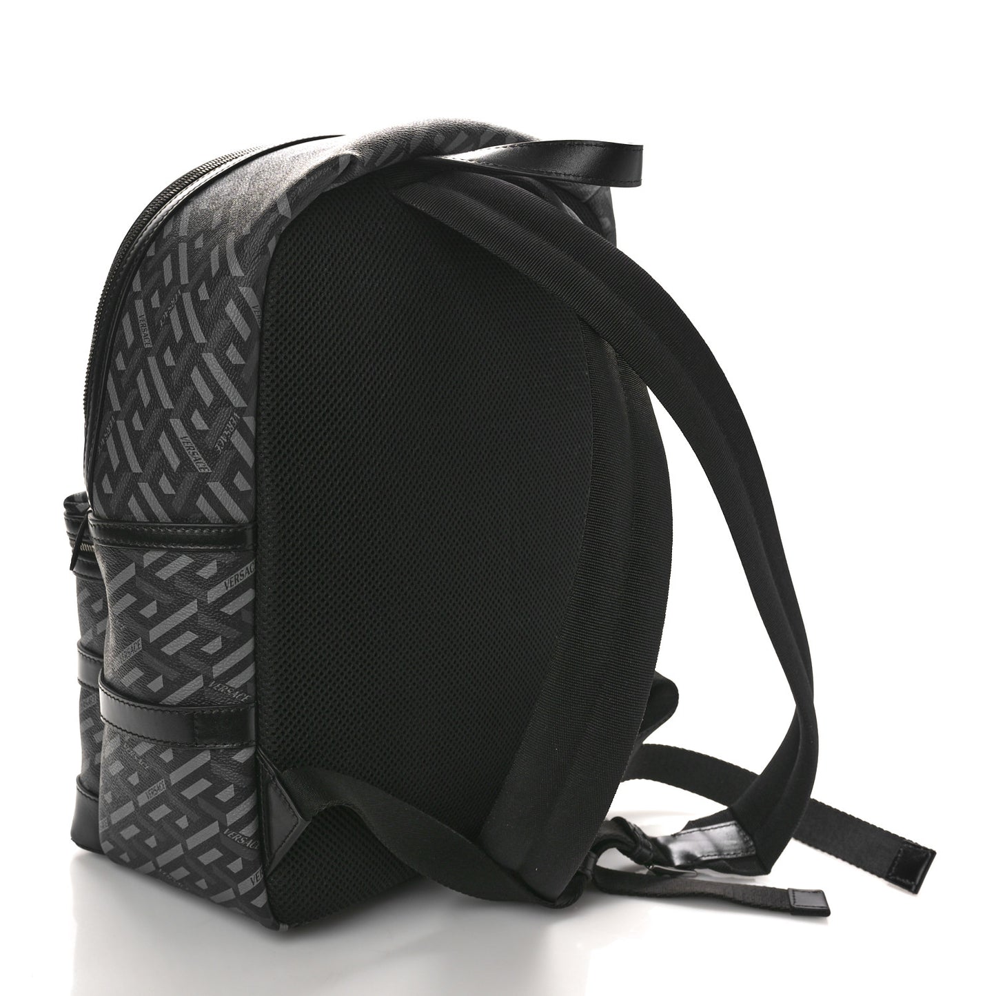 Coated Canvas Calfskin La Greca Signature Backpack Black Grey