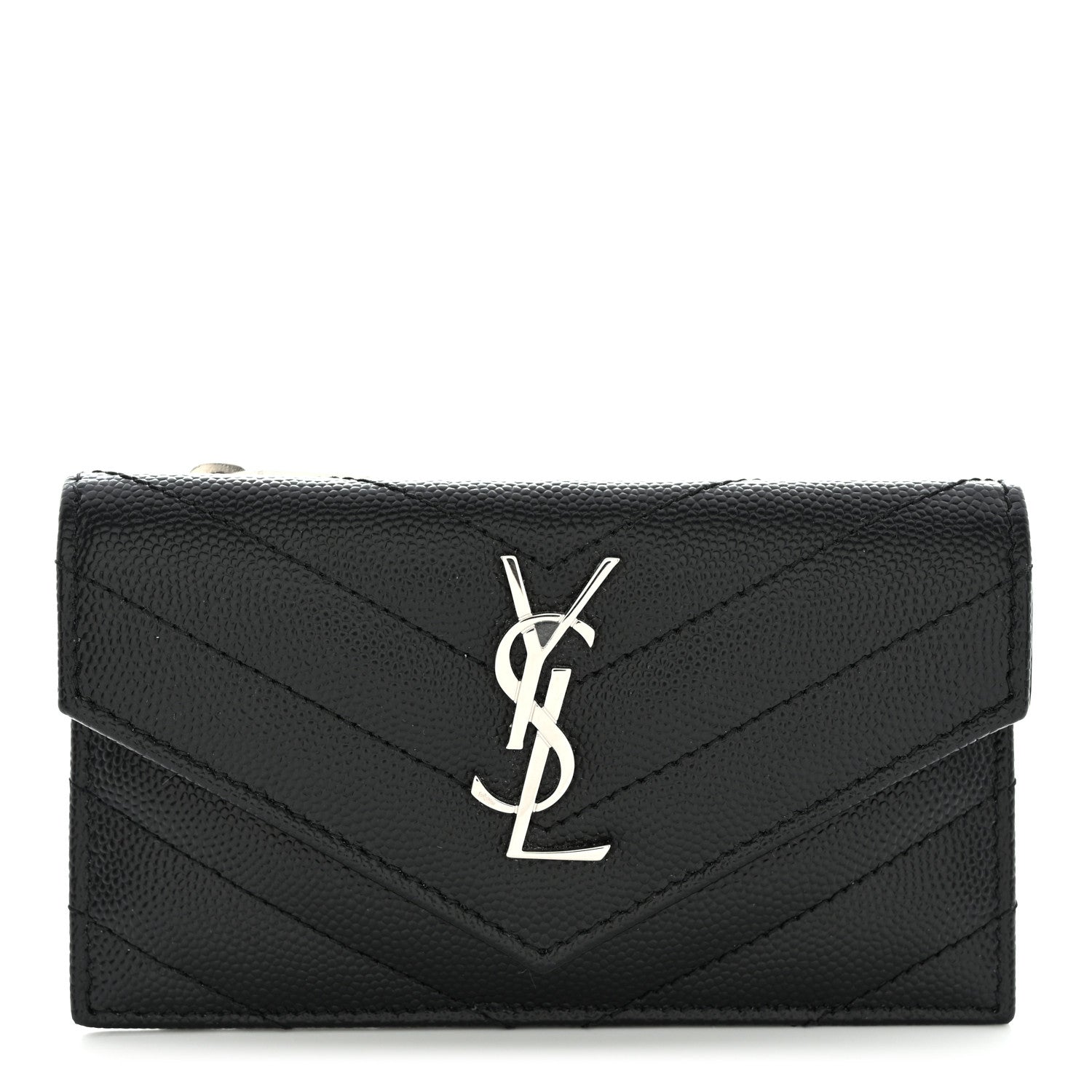 Saint Laurent Grain De Poudre Matelasse Chevron Monogram Compact Wallet Black 1 of 8