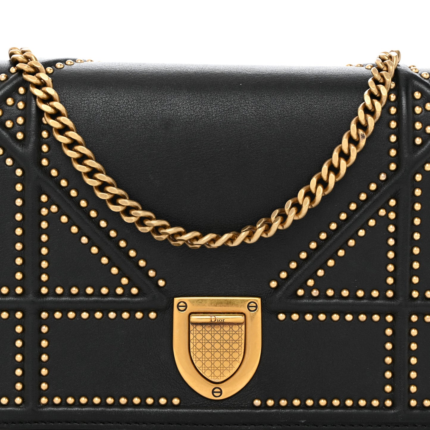 Calfskin Studded Diorama Wallet on Chain Pouch Black
