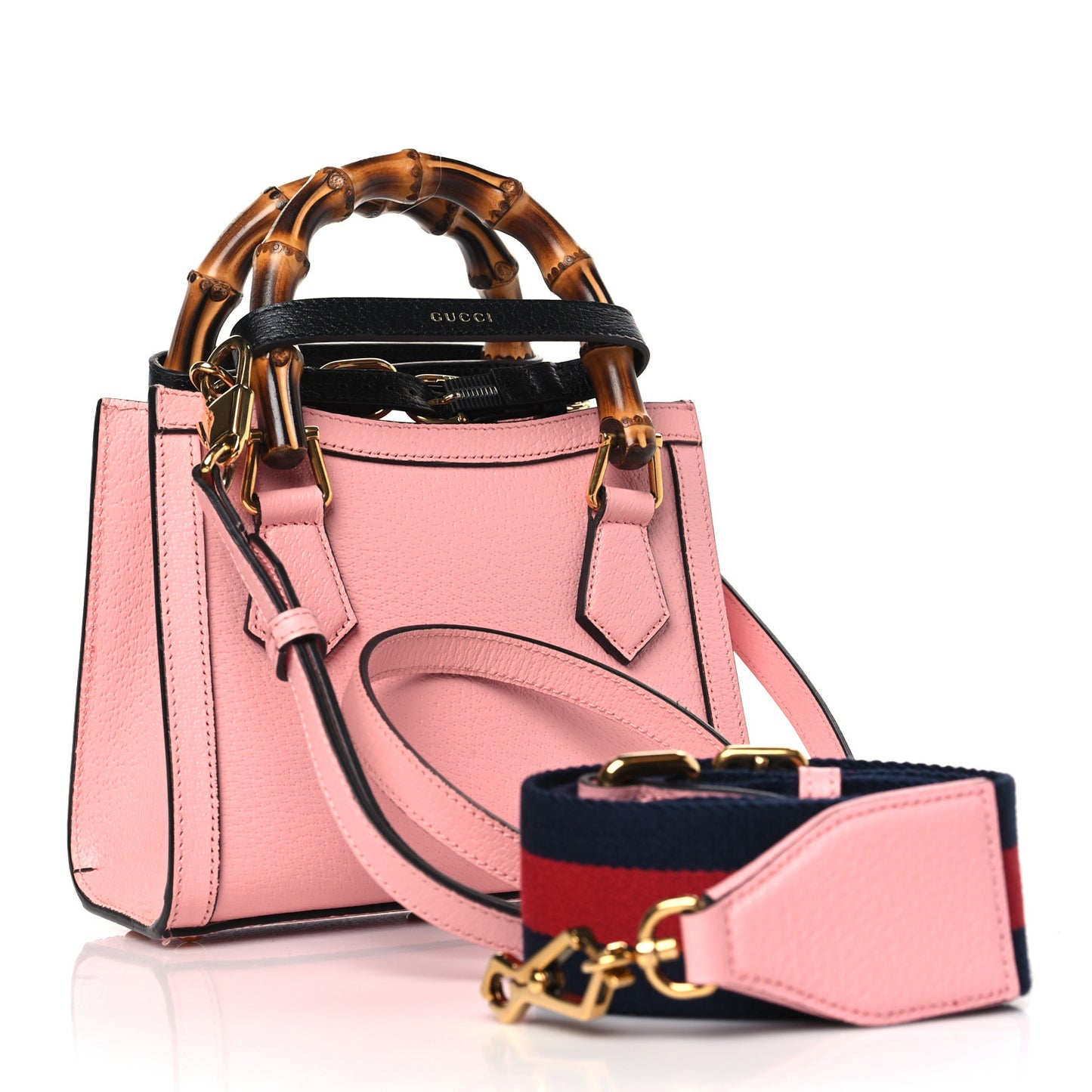 Textured Dollar Calfskin Web Mini Diana Tote Bag Wild Rose Black