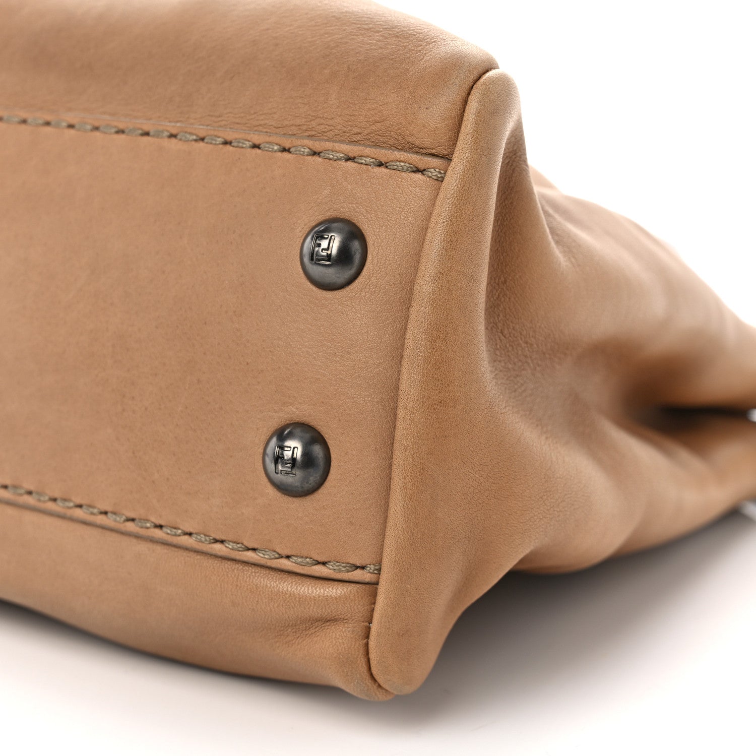 Fendi Vitello Saddle Cuoio Romano Selleria Medium Peekaboo Iconic Satchel Fango Acqua 10 of 16