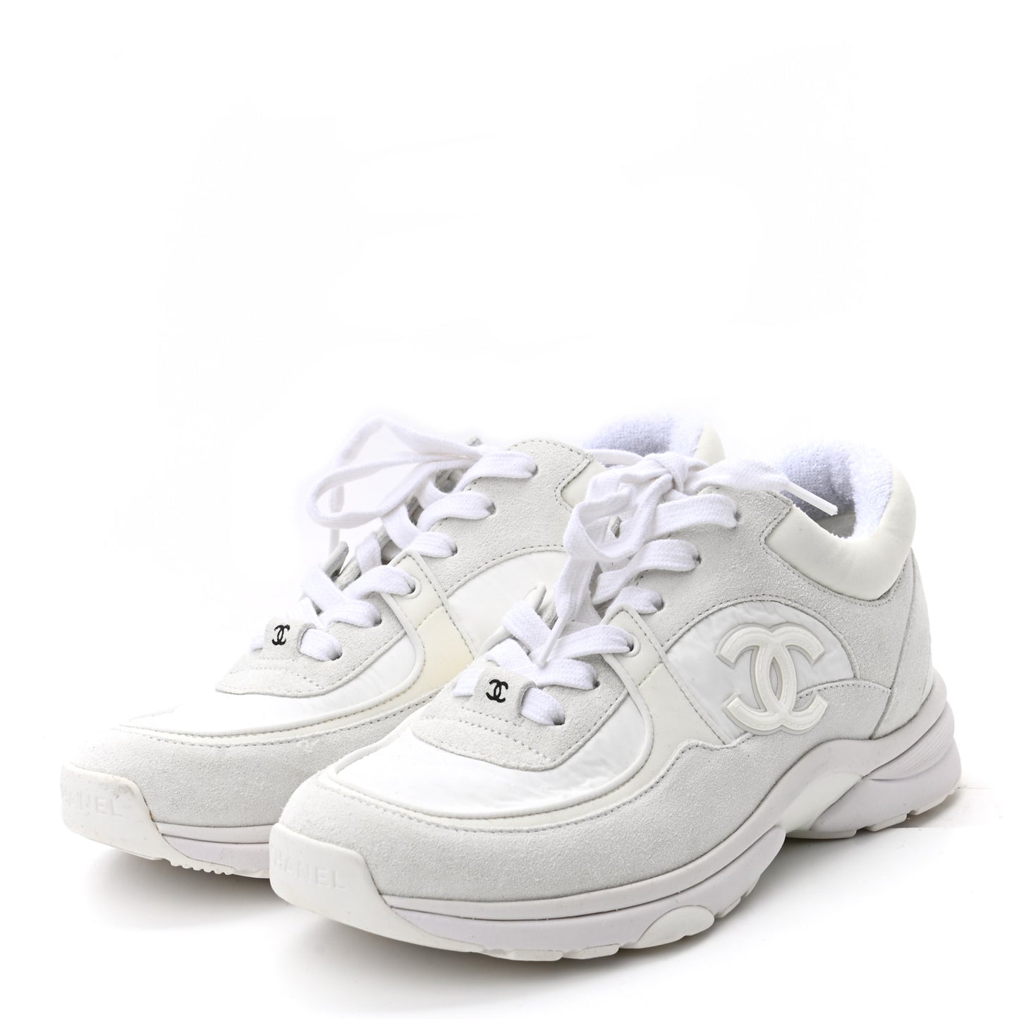 Suede Calfskin Fabric CC Sneakers 37 White