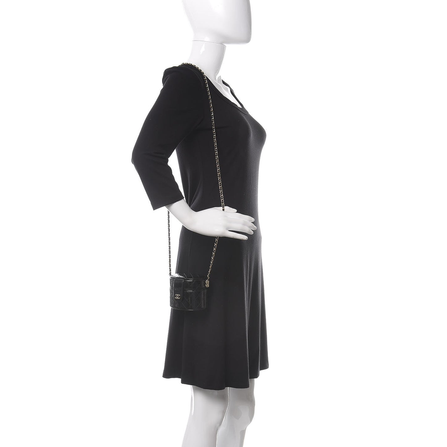 Patent Quilted Round Small Vanity With Chain Black