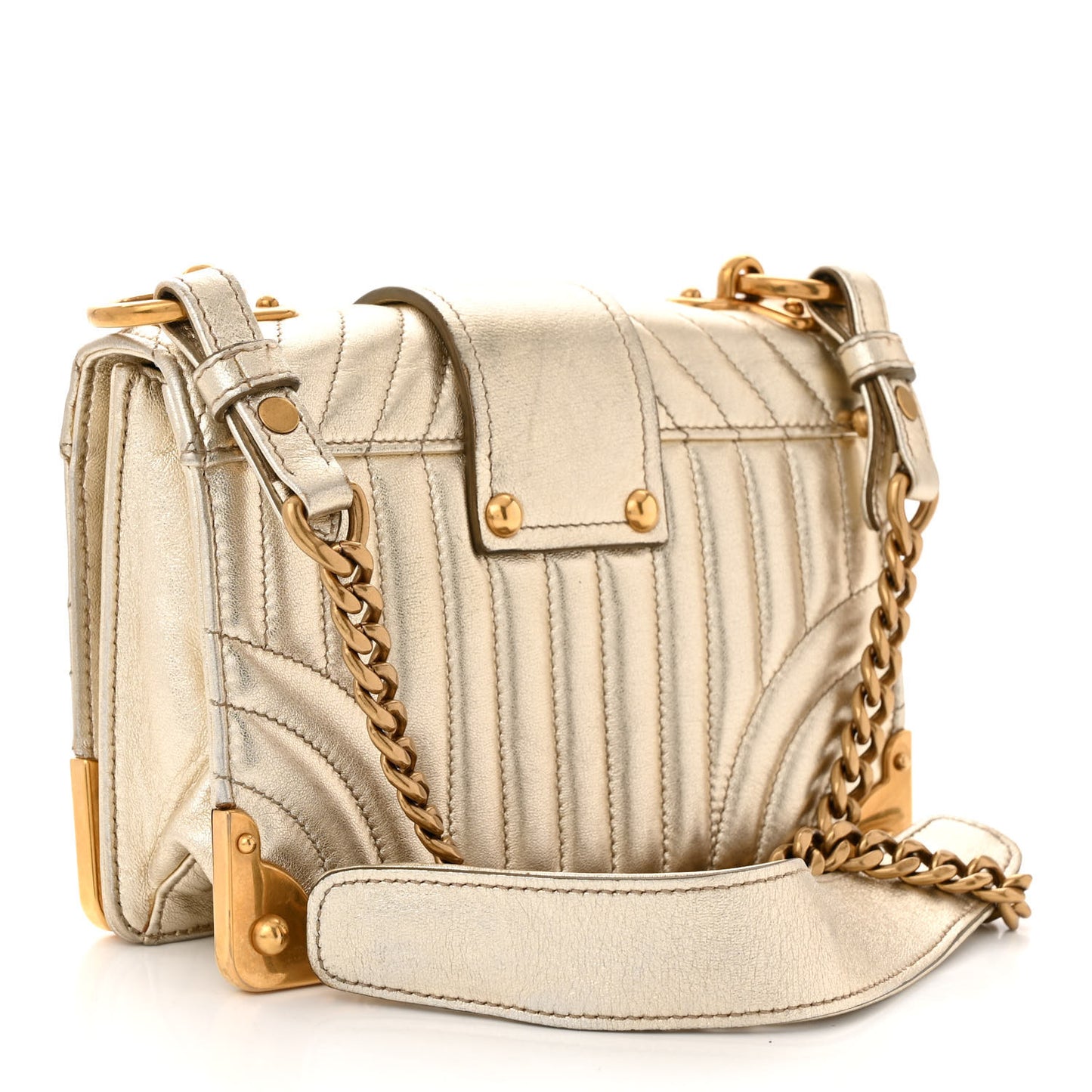 Metallic Nappa Impunture Embellished Cahier Bag Pirite