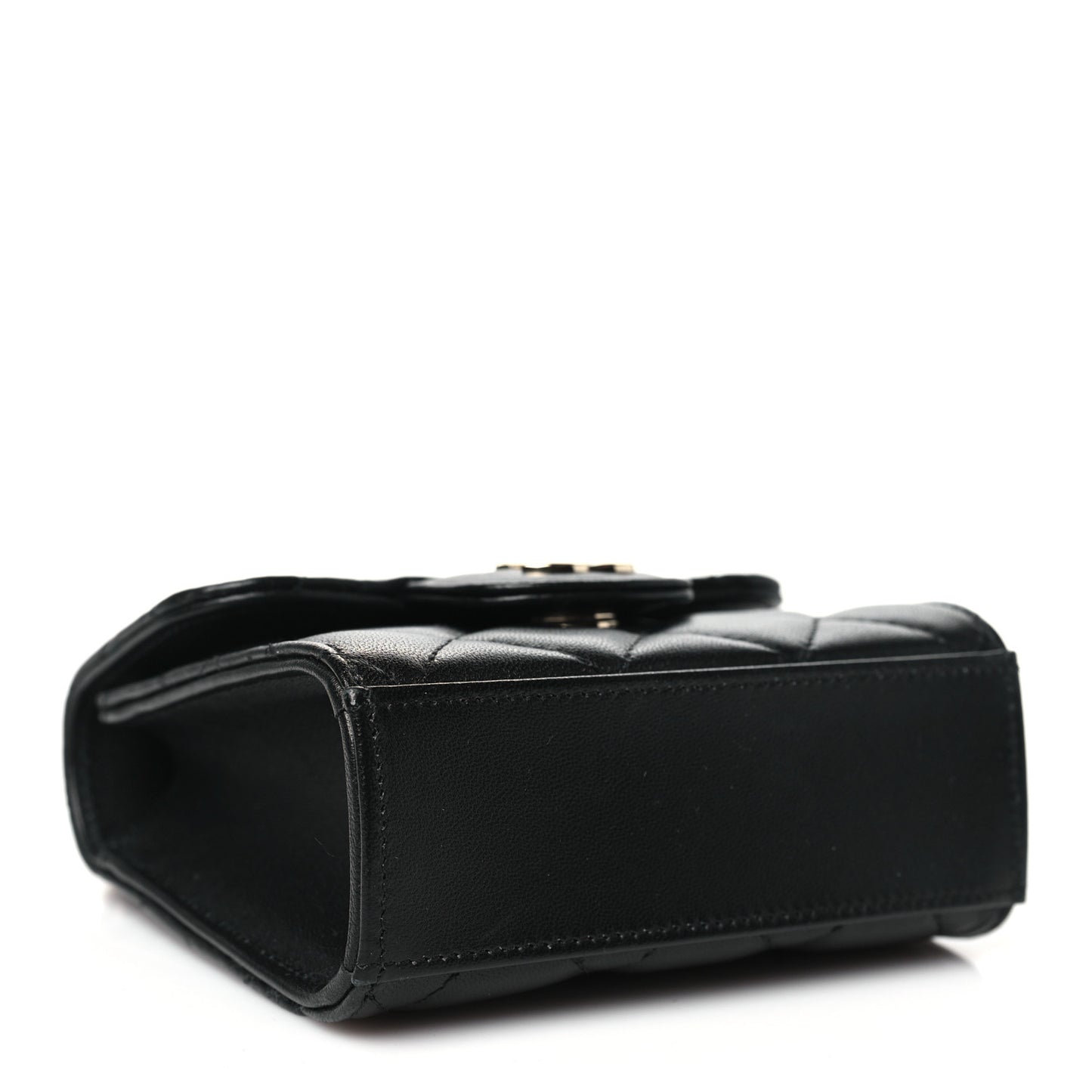 Lambskin Quilted Top Handle Flap Clutch With Chain Black