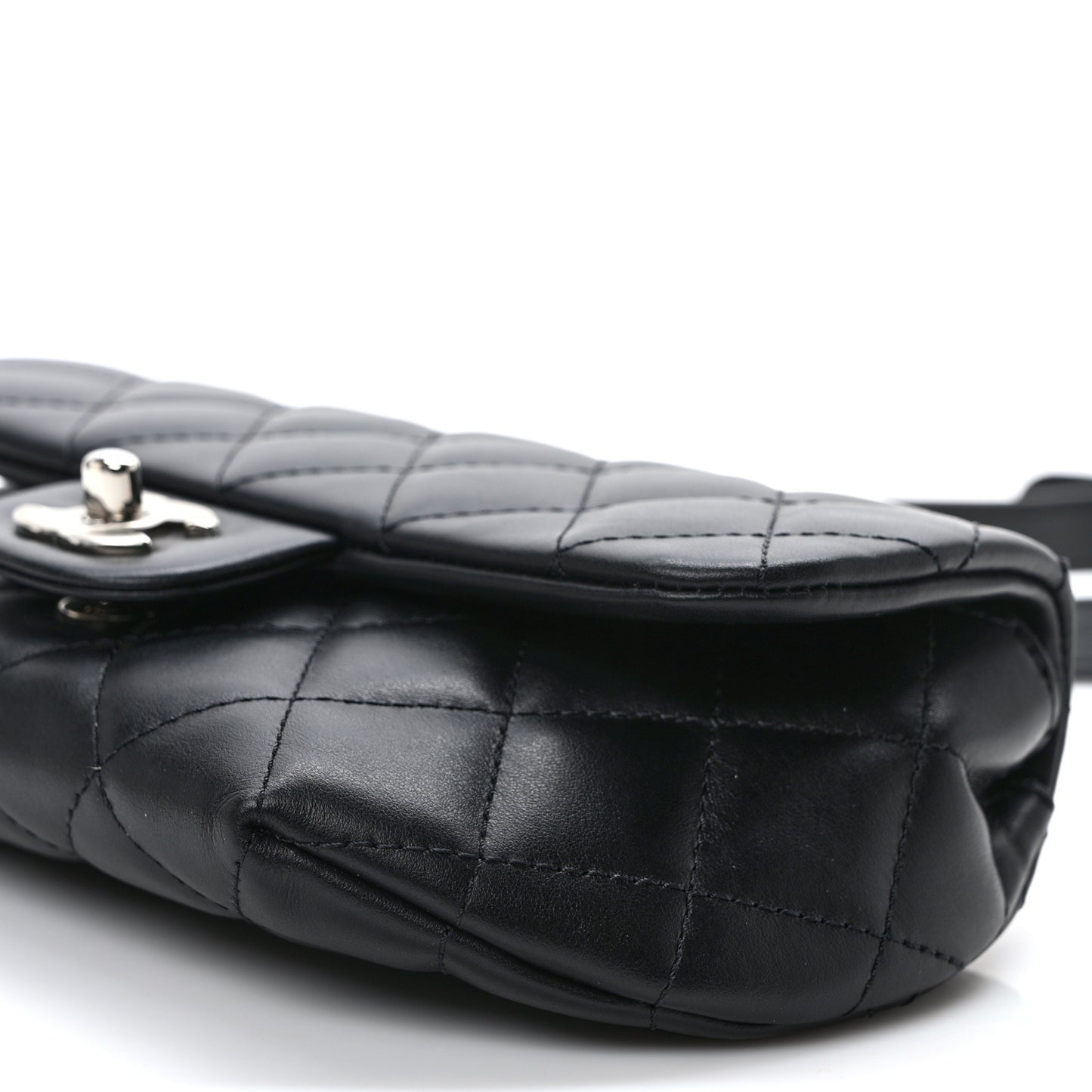 Calfskin Quilted CC Uniform Flap Belt Bag Black