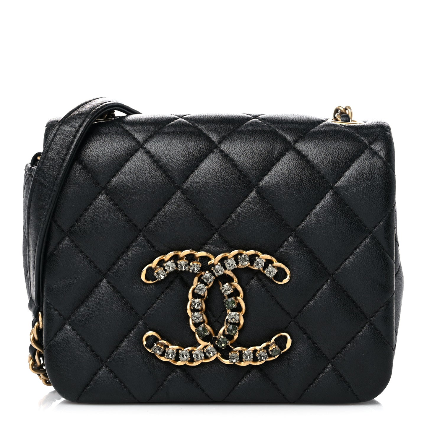 Lambskin Quilted Crystal CC Mini Flap Black