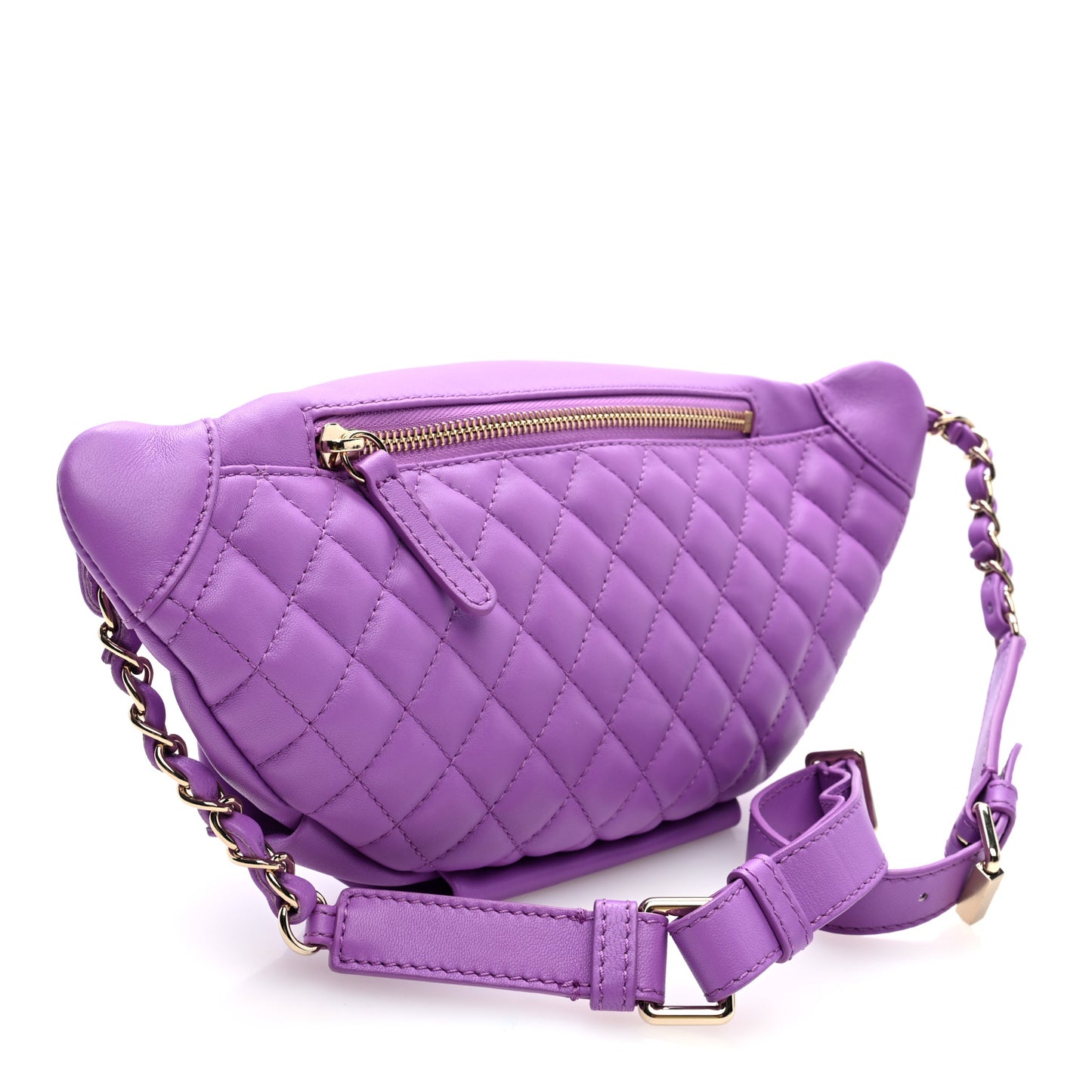 Lambskin Quilted Waist Belt Bag Purple