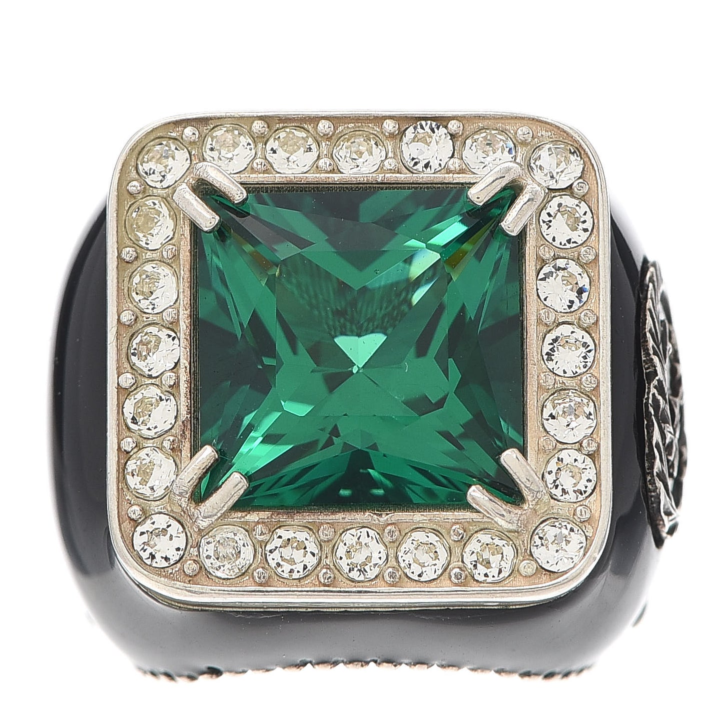 Sterling Silver Enamel Crystal Signet Ring Green 50 5.25