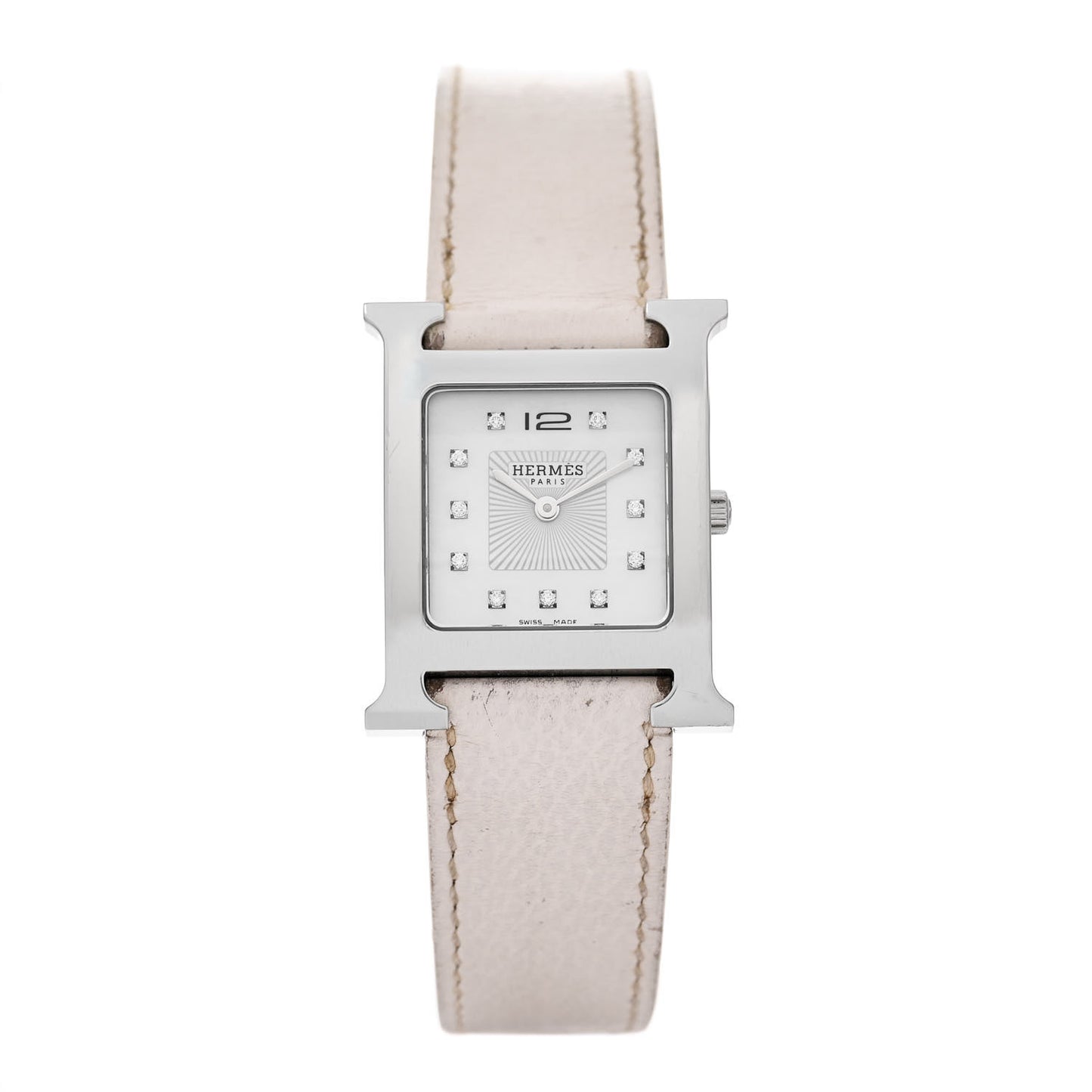 Stainless Steel Epsom Diamond Mother of Pearl 26mm Heure H Hour Quartz Watch Blanc