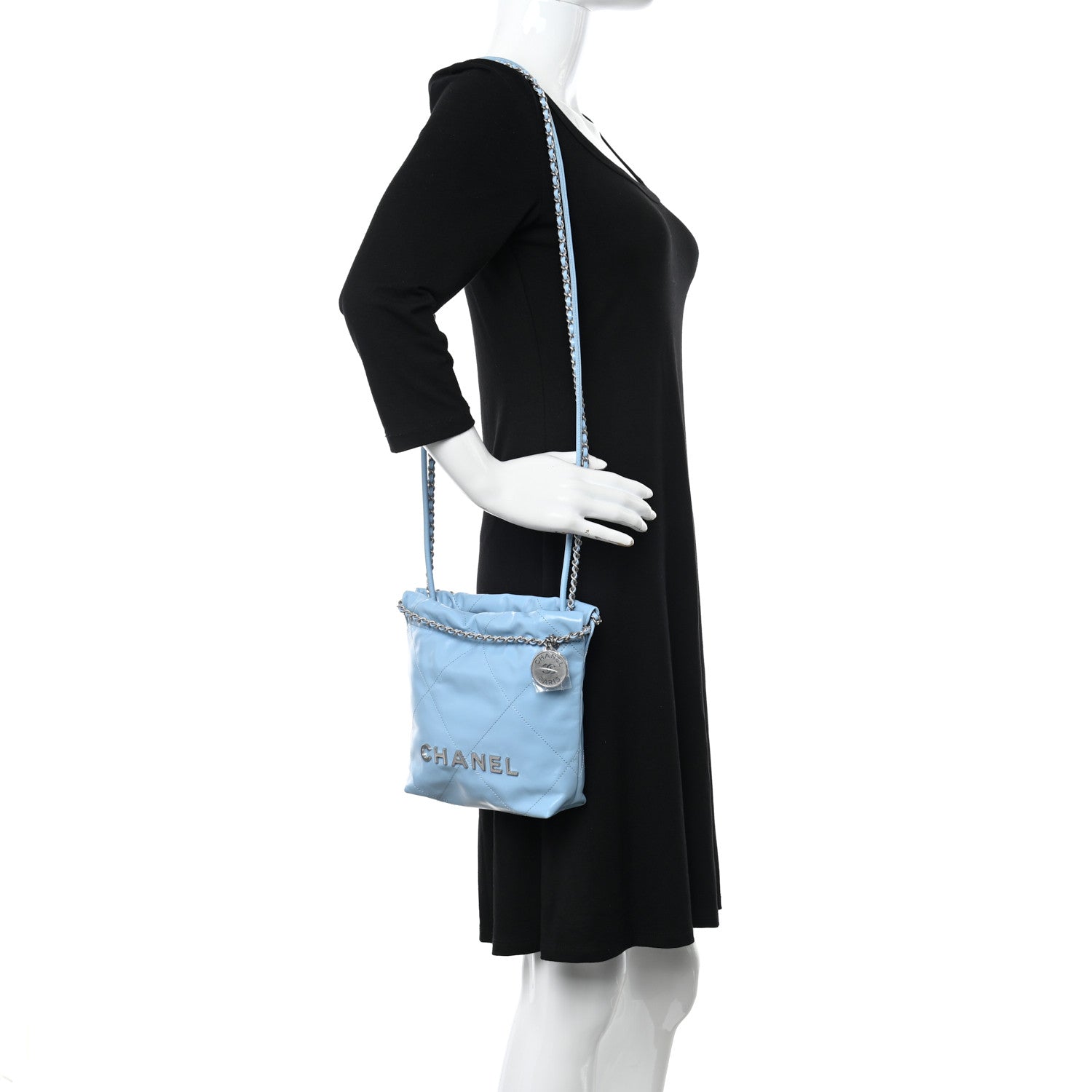 Chanel Shiny Calfskin Quilted Mini Chanel 22 Light Blue 2 of 10