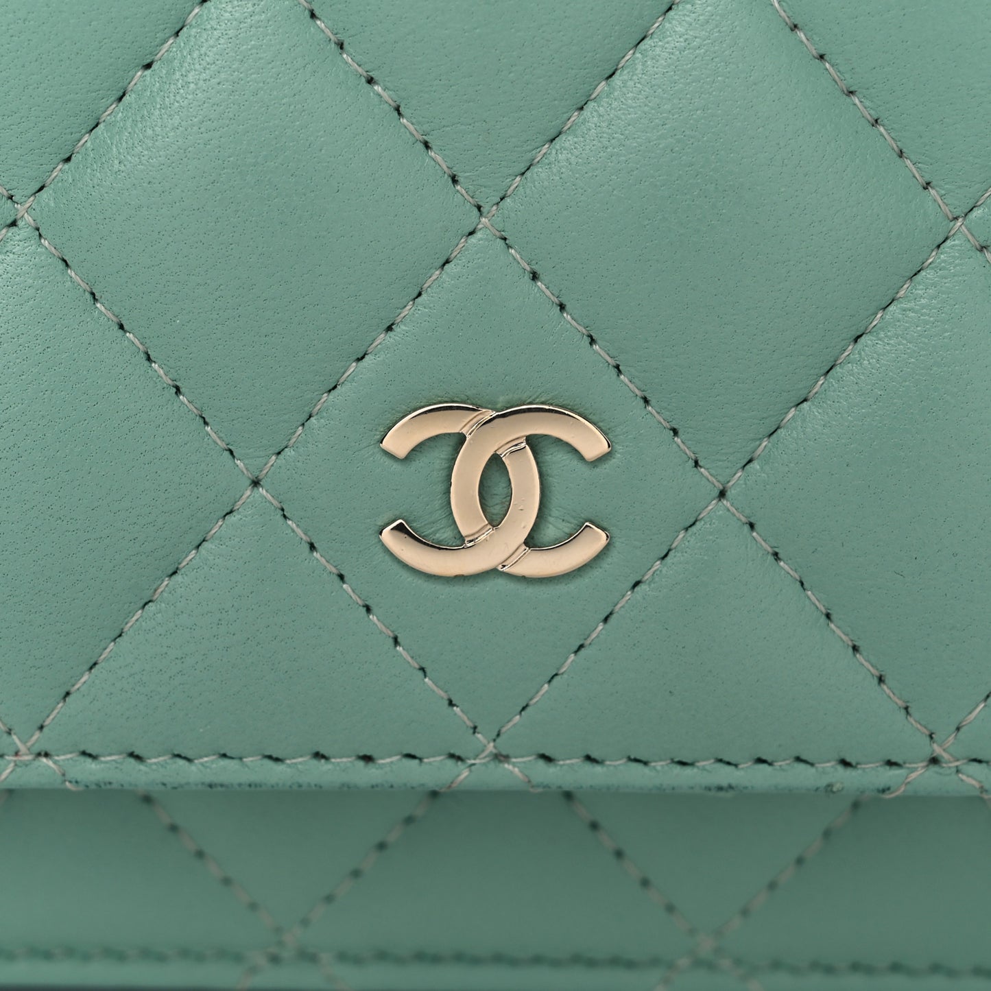 Lambskin Quilted Mini Wallet On Chain WOC Light Green